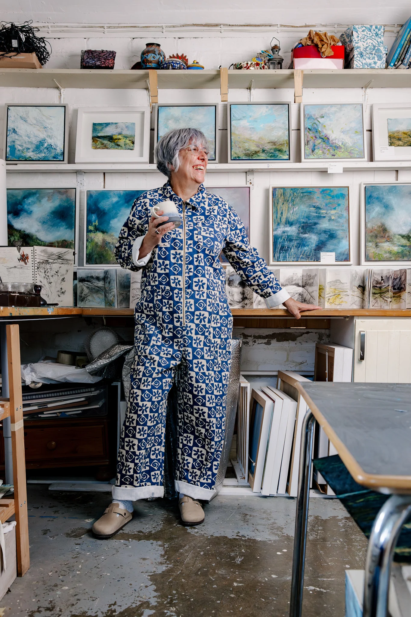 Arendal - Cotton Jumpsuit in Blue Floral Check Print