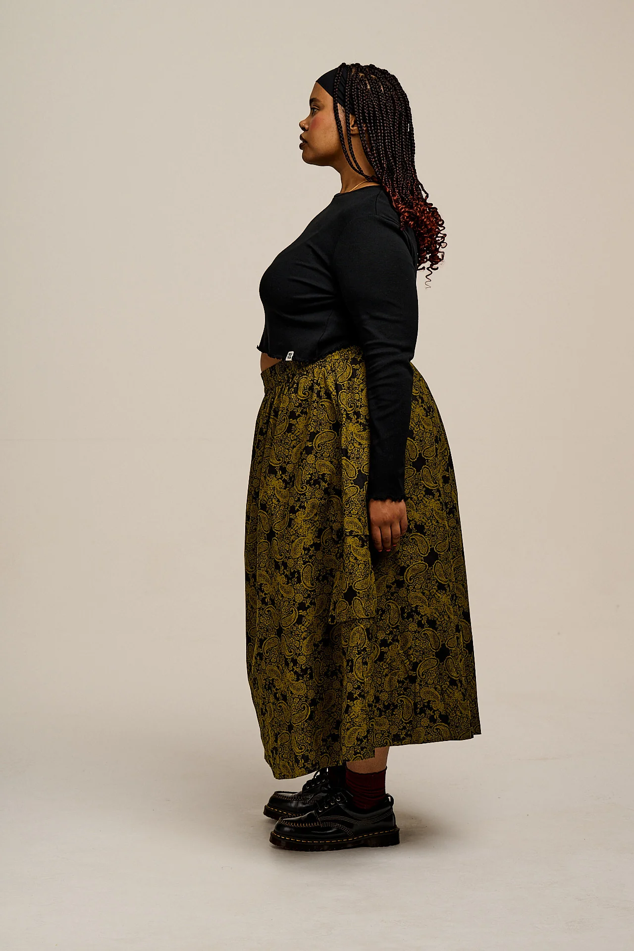 Dakota - Midi Skirt in Grunge Green Paisley Print