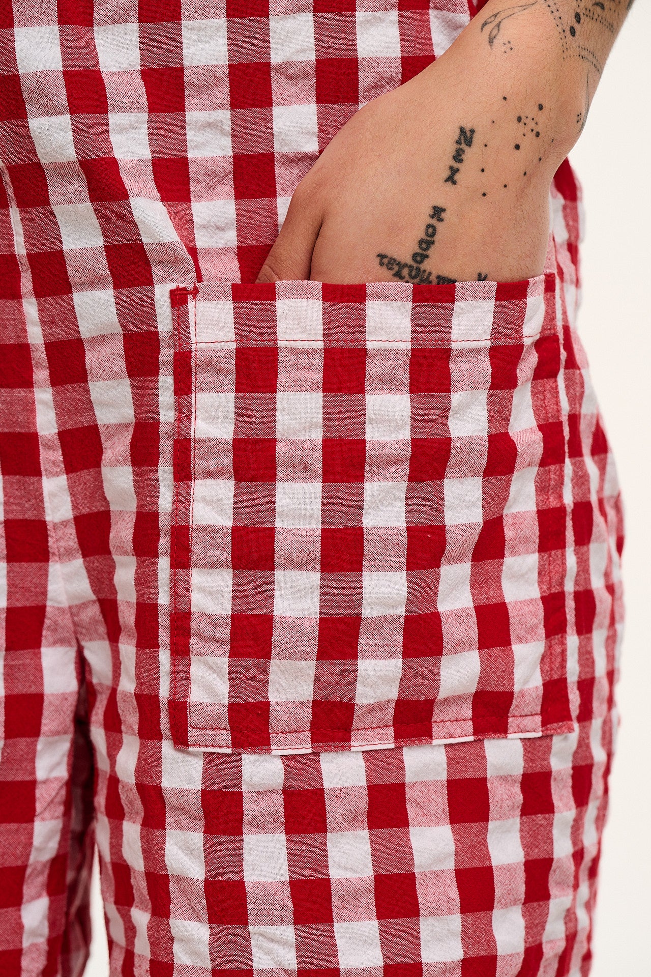 Original - Cotton Dungaree Shorts in Red Gingham