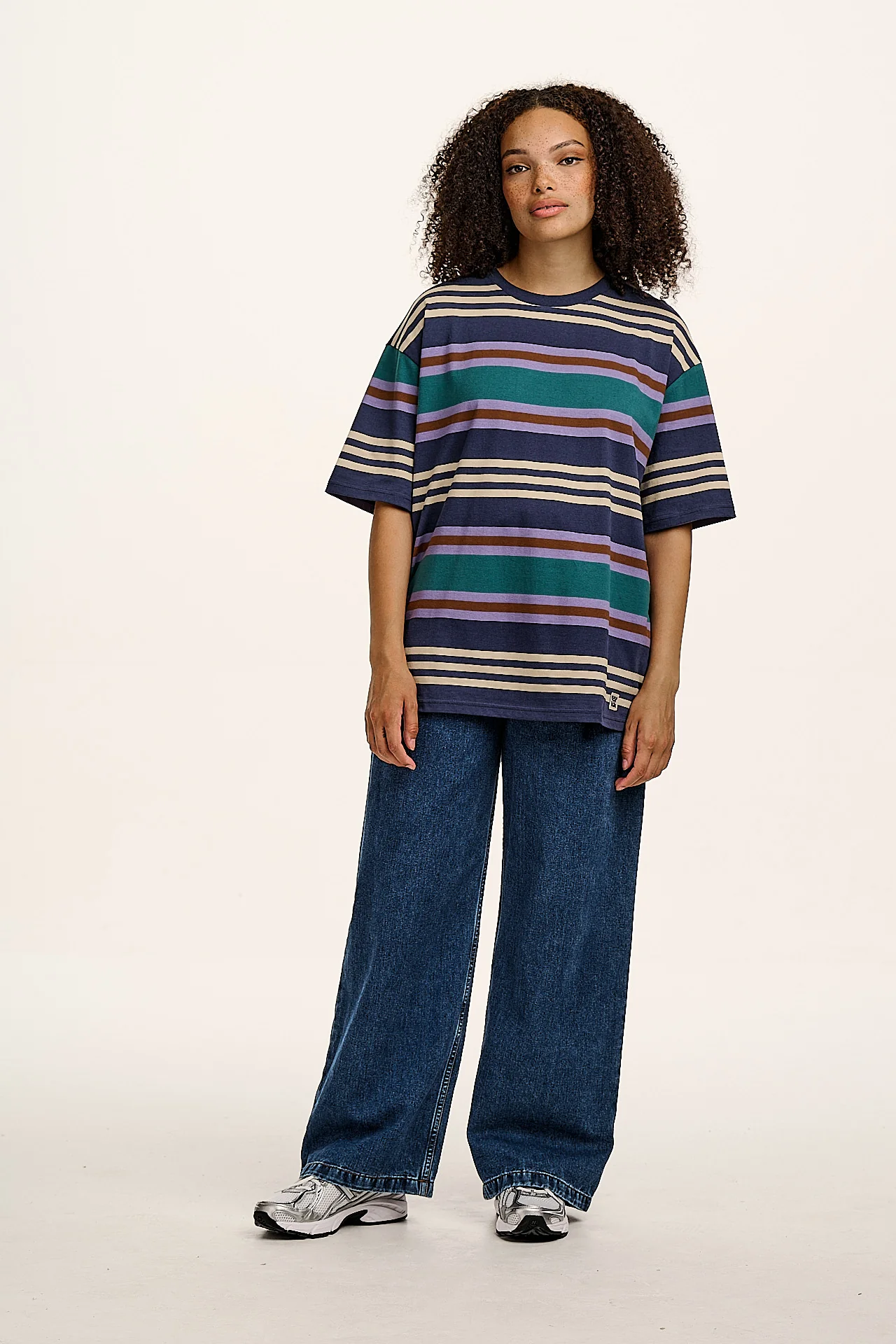 Benny - Oversized Cotton Tee in Blue Earthy Stripe