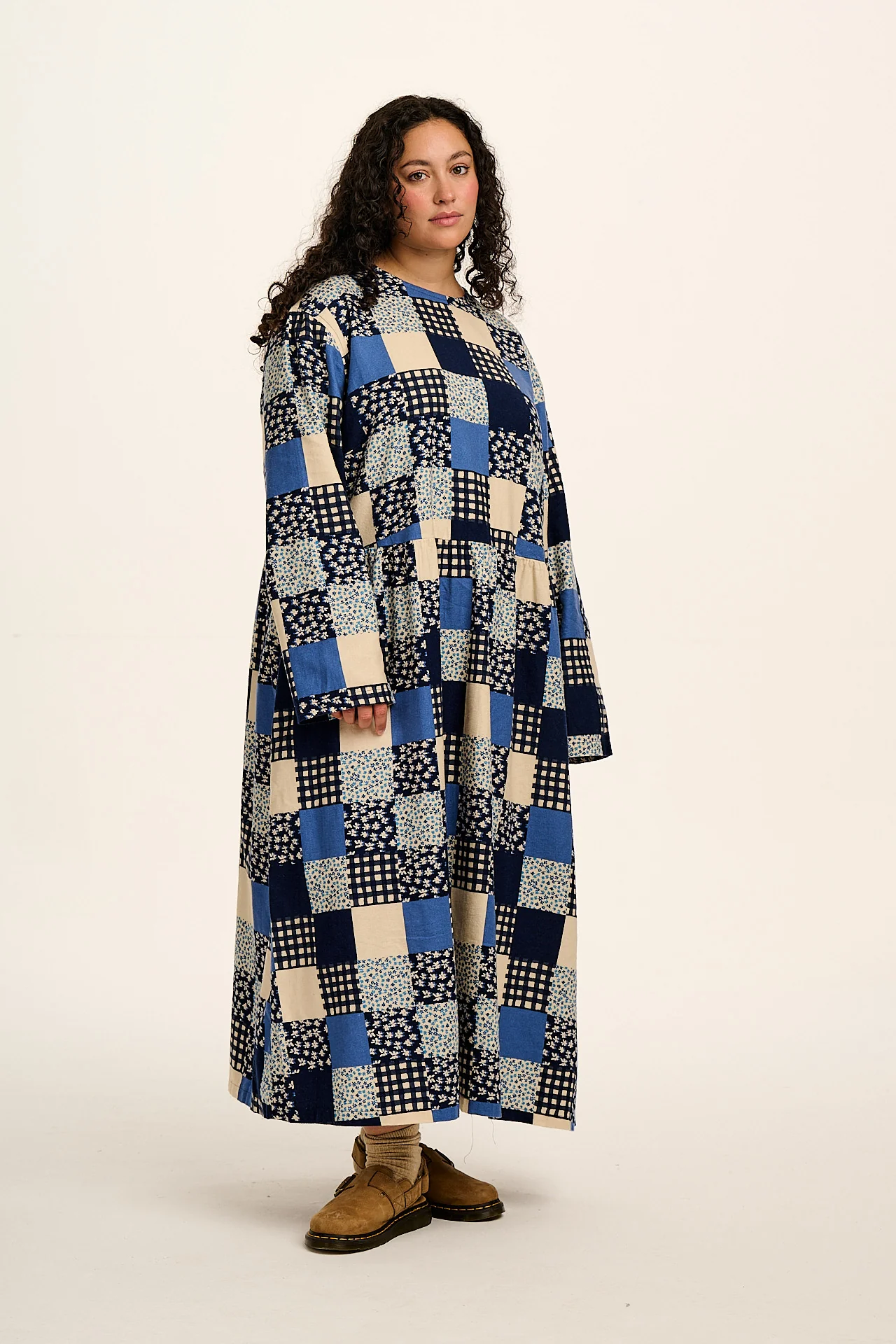 Micah - Midi Dress in Inked Blue Patchwork