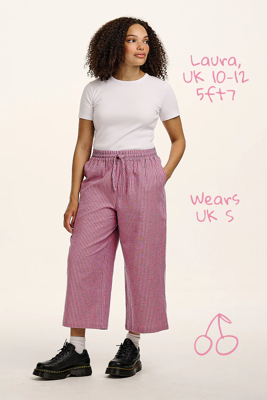 Chuck  - Wide Leg Cotton Trousers in Pink & Blue Stripe