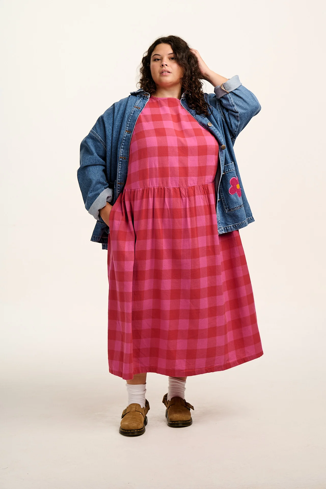 Micah - Midi Dress in Pink Checkerboard