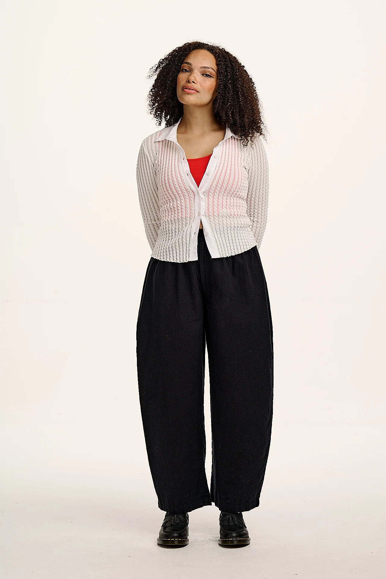 Beau - Barrel Leg Brushed Cotton Trousers in Black