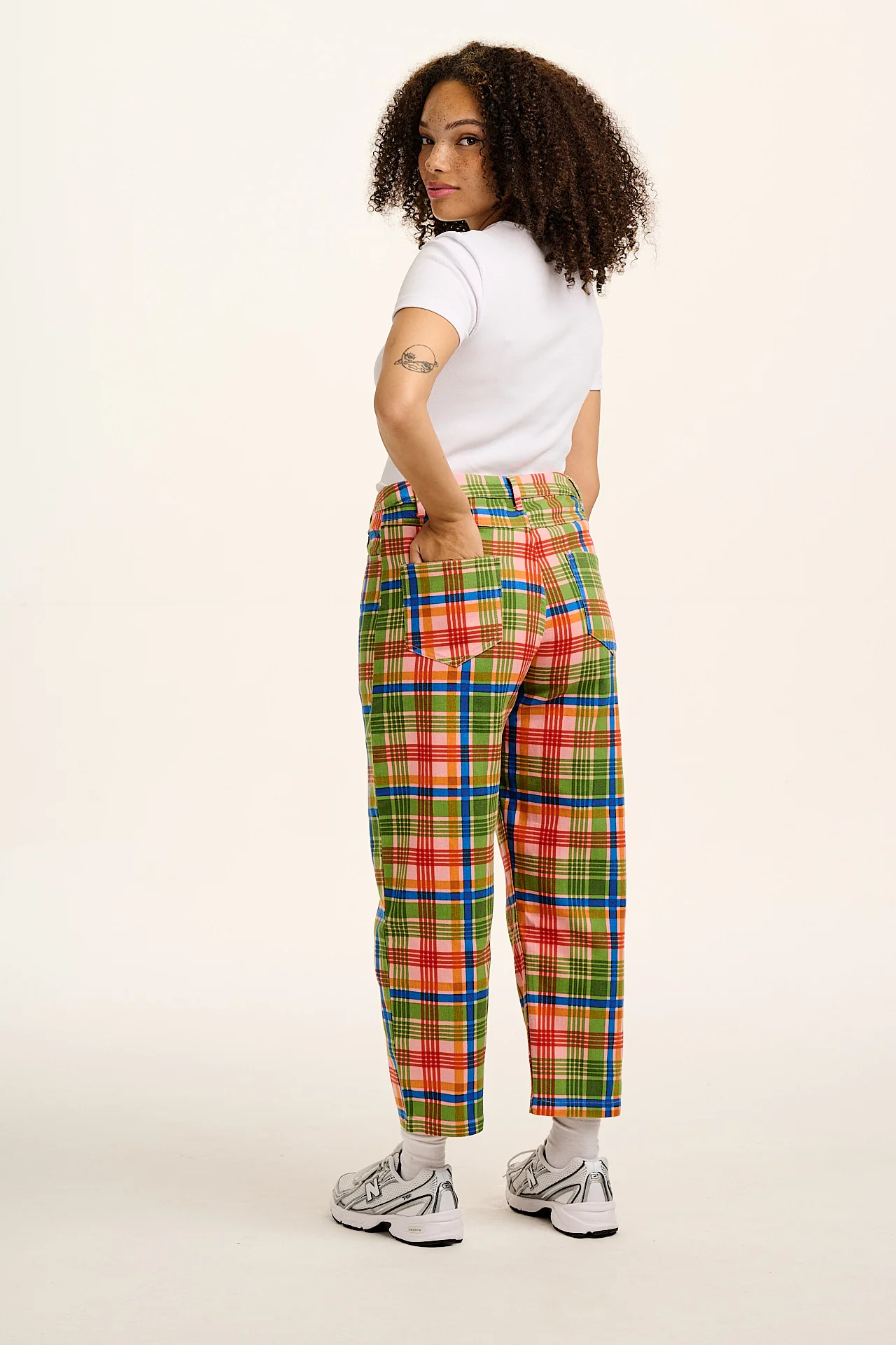Drew - Straight Leg Cotton Trousers in Kitchen Check