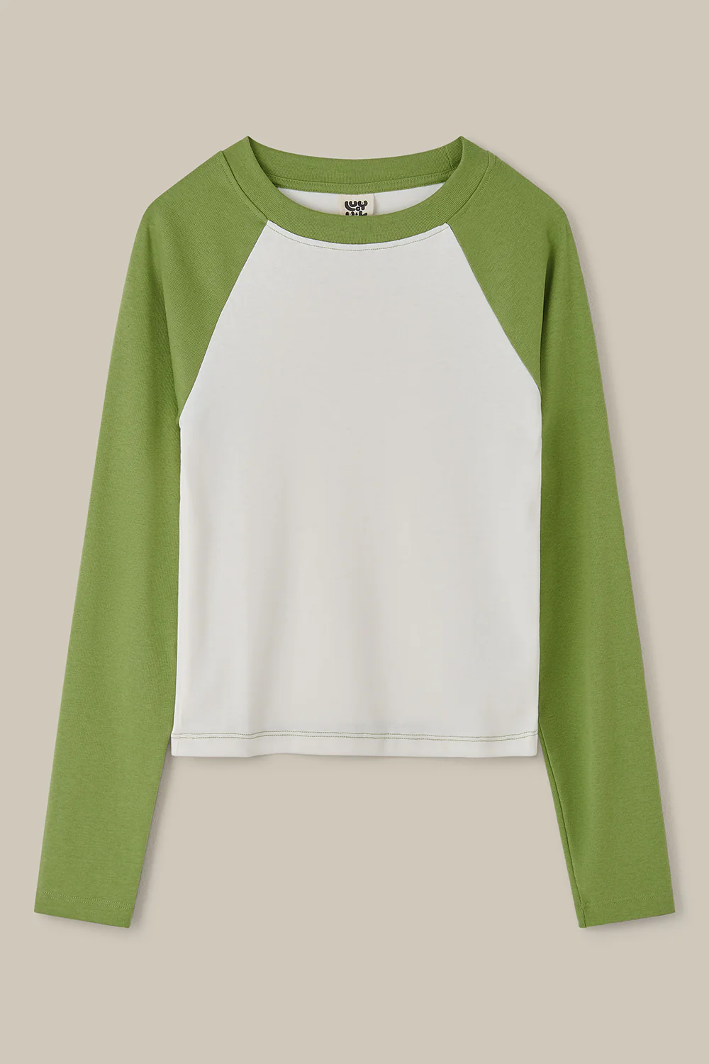 Avi - Long Sleeve Raglan Tee in Green & White