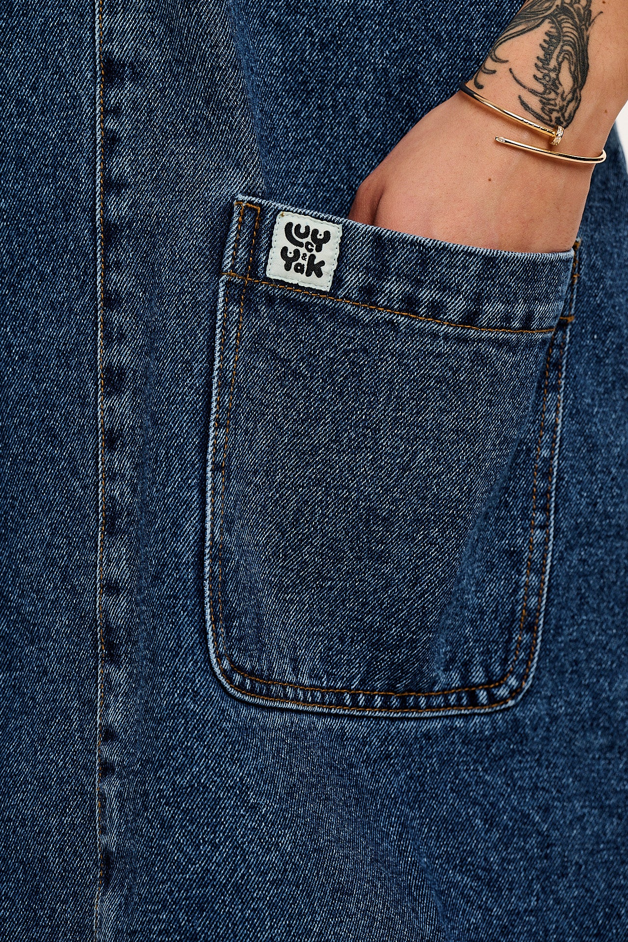 Layla - Mini Denim Dress in Mid Wash Blue