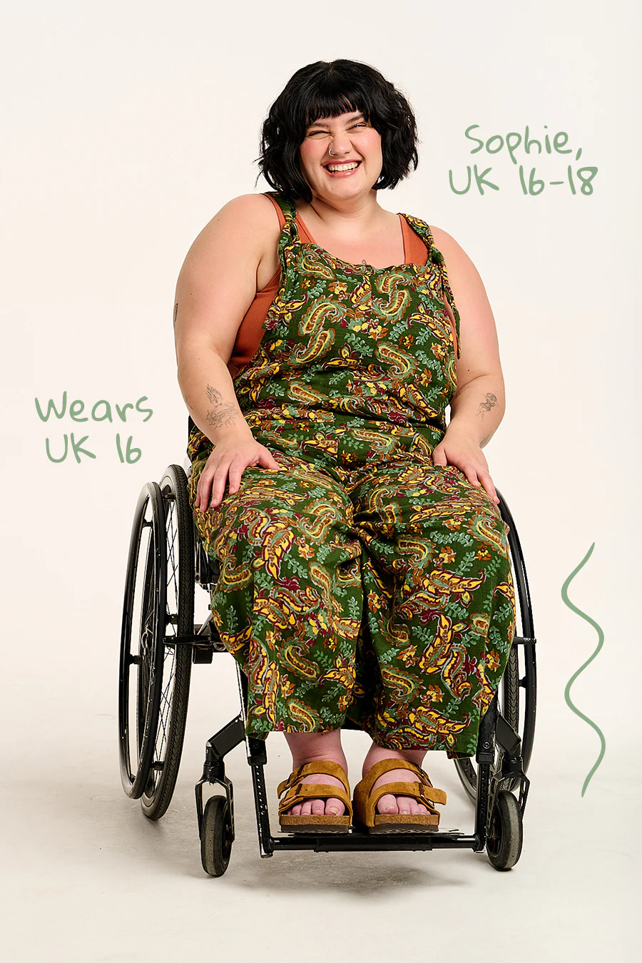 Rudy - Cotton Gauze Dungarees in Green Paisley Print