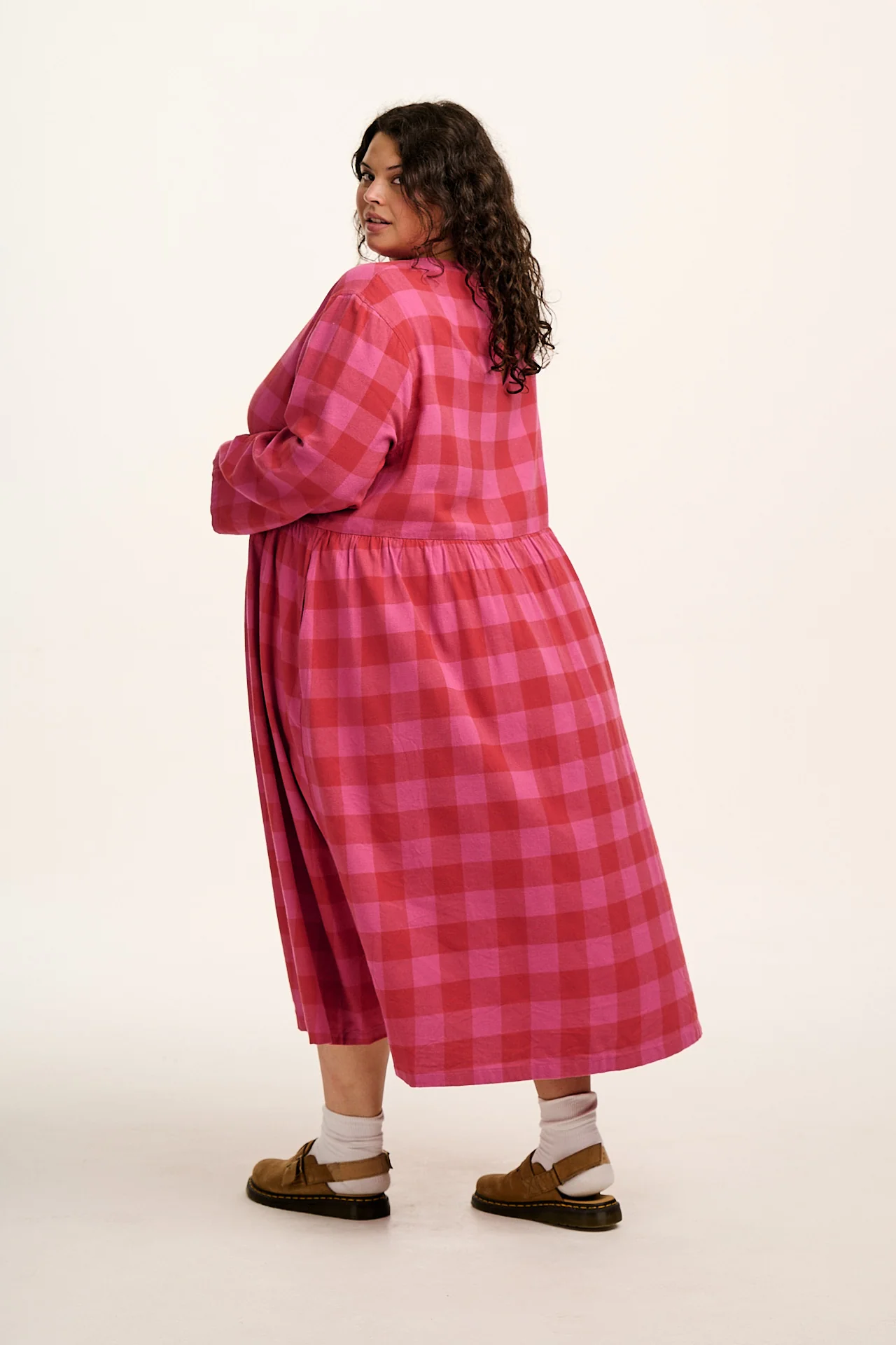 Micah - Midi Dress in Pink Checkerboard