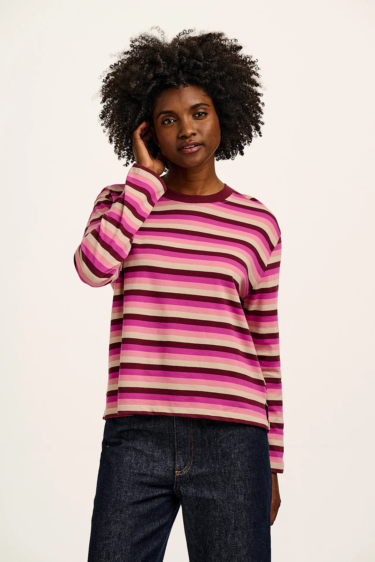 Mysen - Long Sleeve Cotton Tee in Pink Stripe