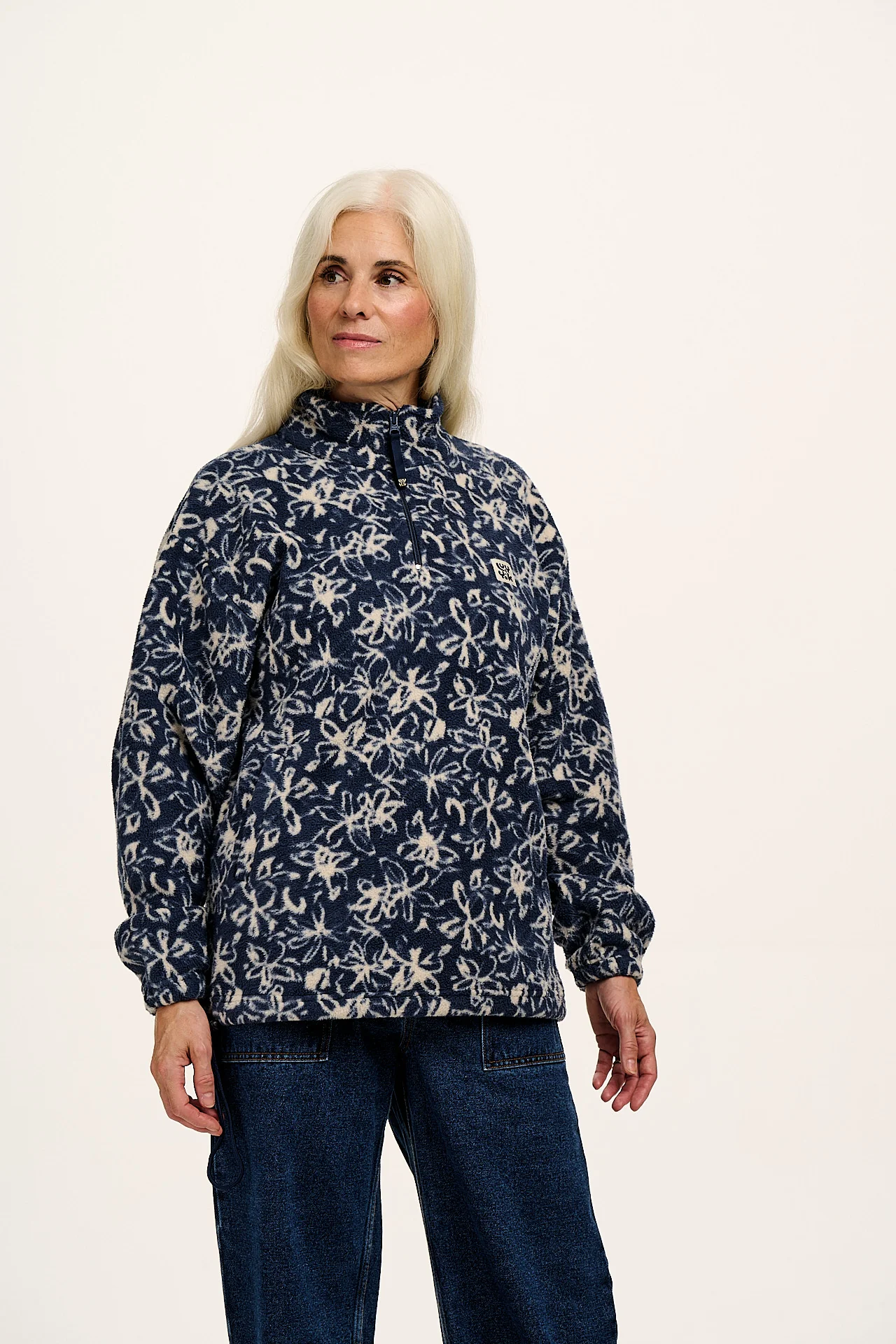 Stevie - Polar Fleece in Inked Blue Floral Print
