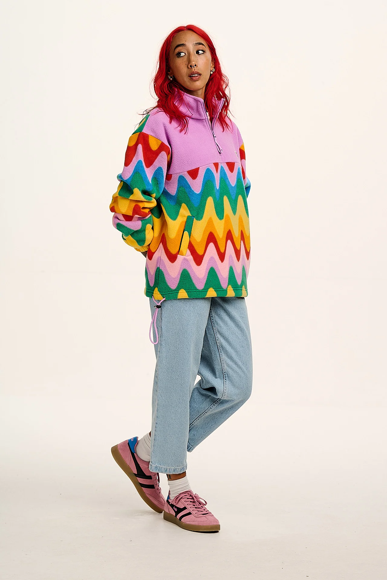 Stevie - Polar Fleece in Wavy Rainbow Print