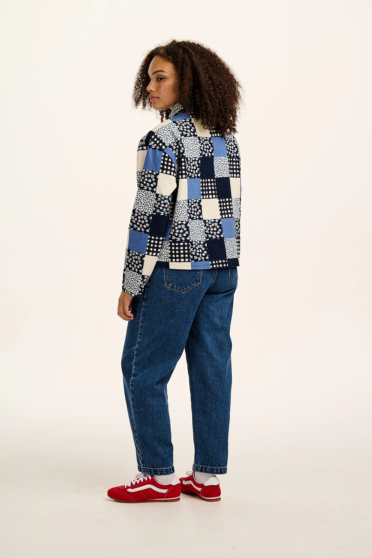 Connie - Cotton Jacket in Inked Blue Patchwork