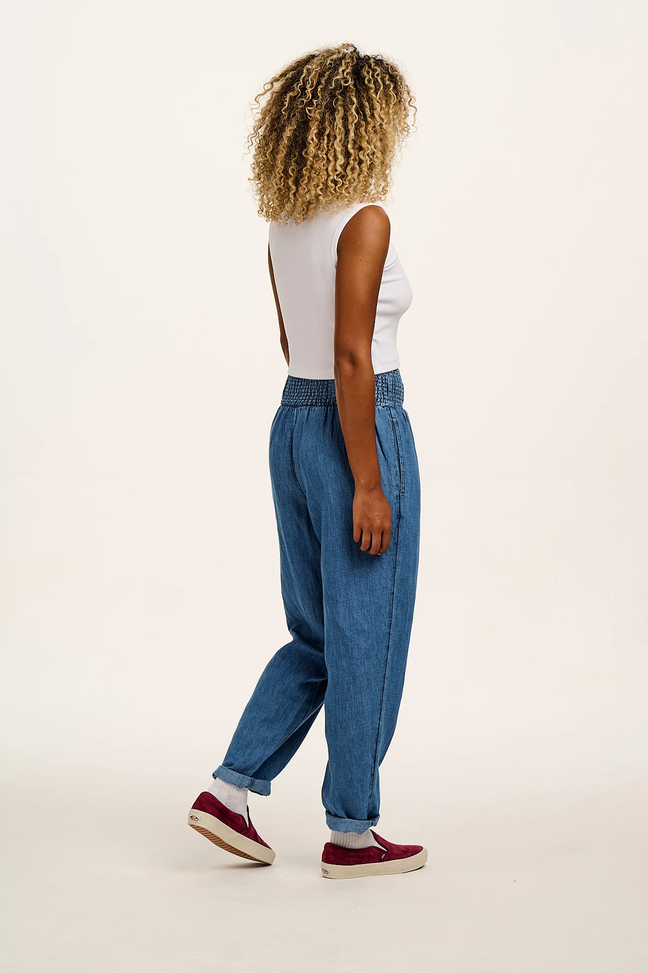 Alexa - Cotton & Hemp Trousers in Mid Wash Blue