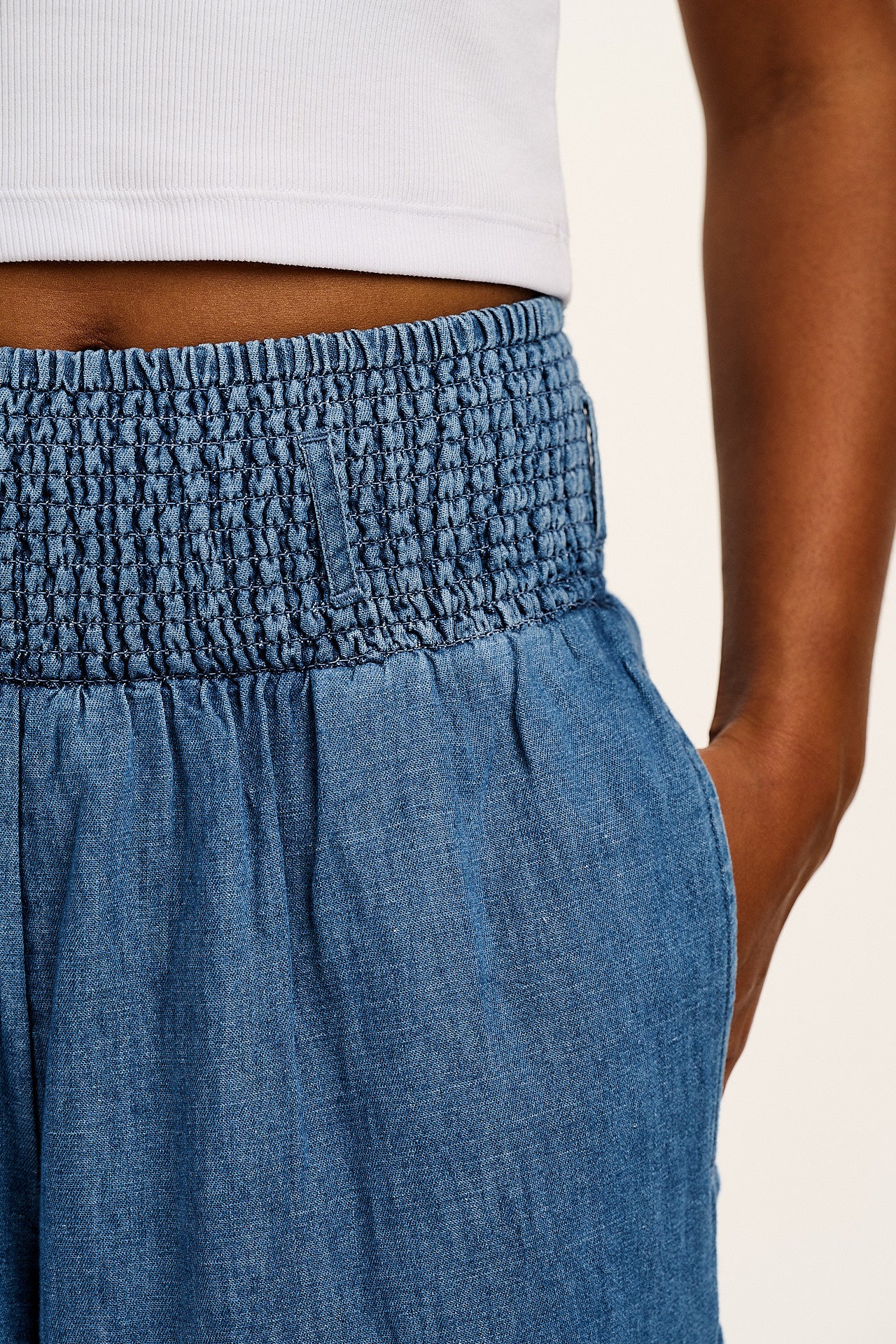 Alexa - Cotton & Hemp Trousers in Mid Wash Blue