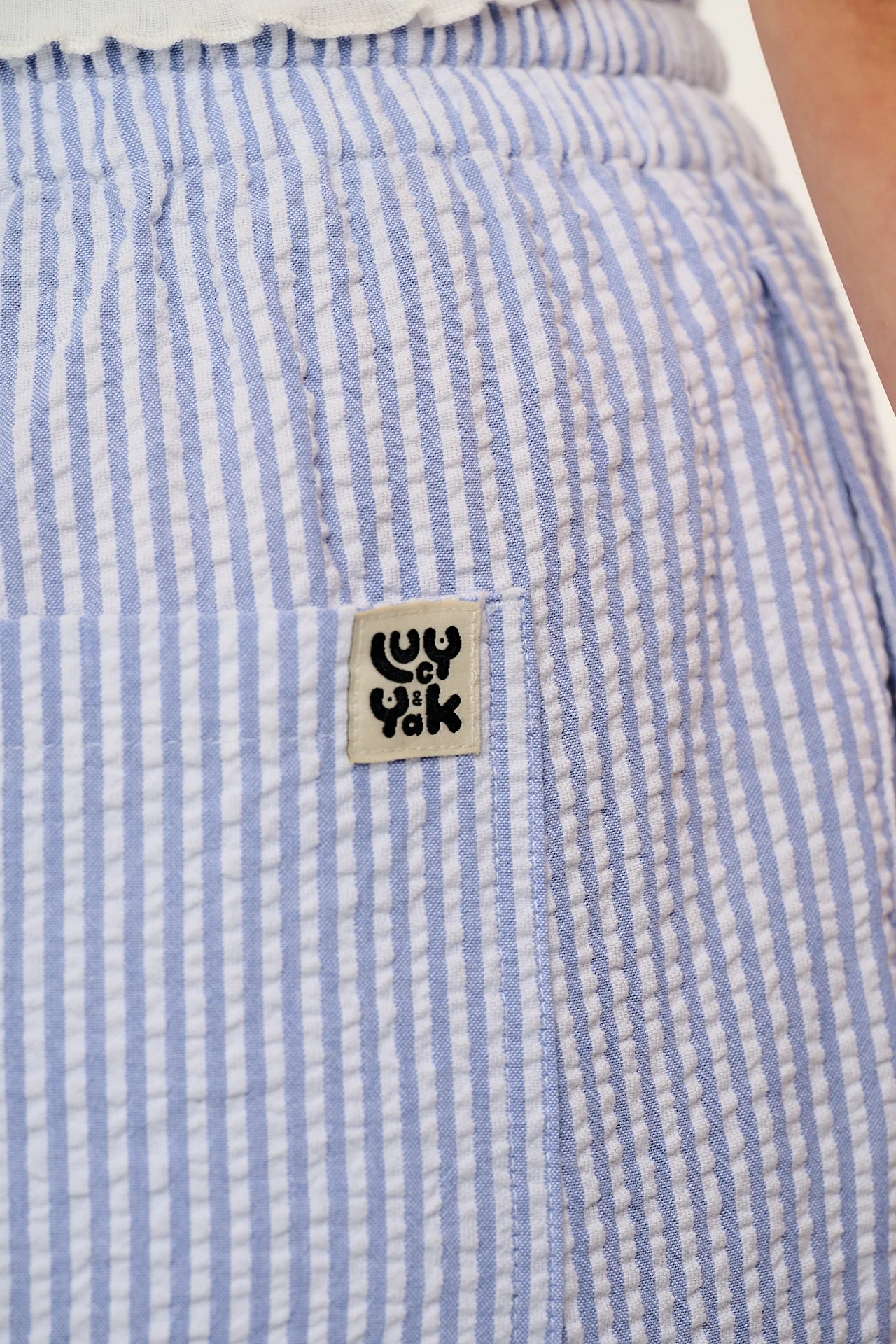 Chuck - Wide Leg Cotton Trousers in Blue Stripe