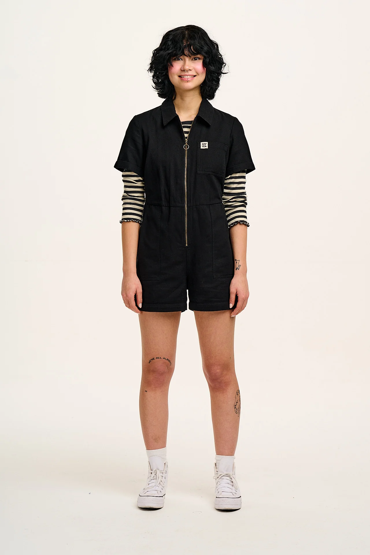 Riley - Cotton Playsuit in Black