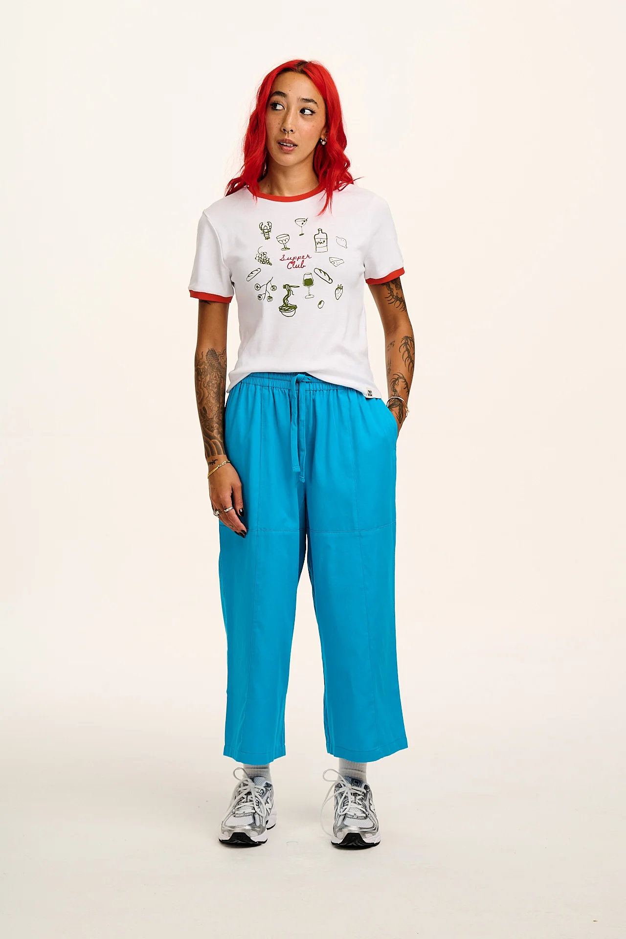 Chuck - Wide Leg Cotton Trousers in Hawaiian Blue