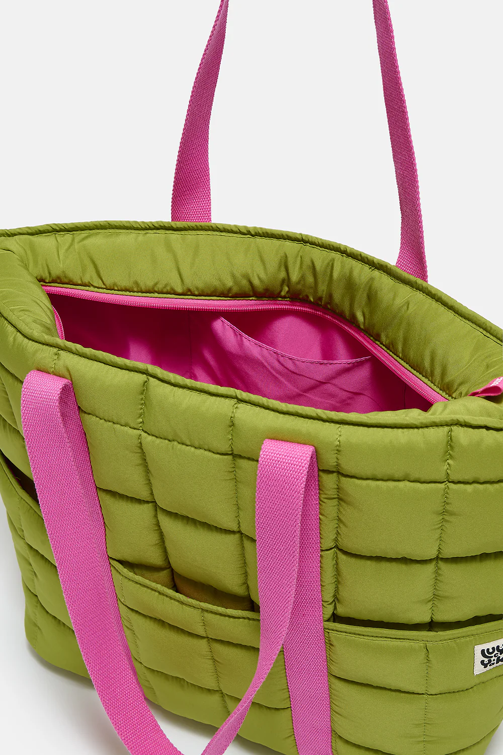 Dax - Quilted Tote in Lima Bean Green & Pink