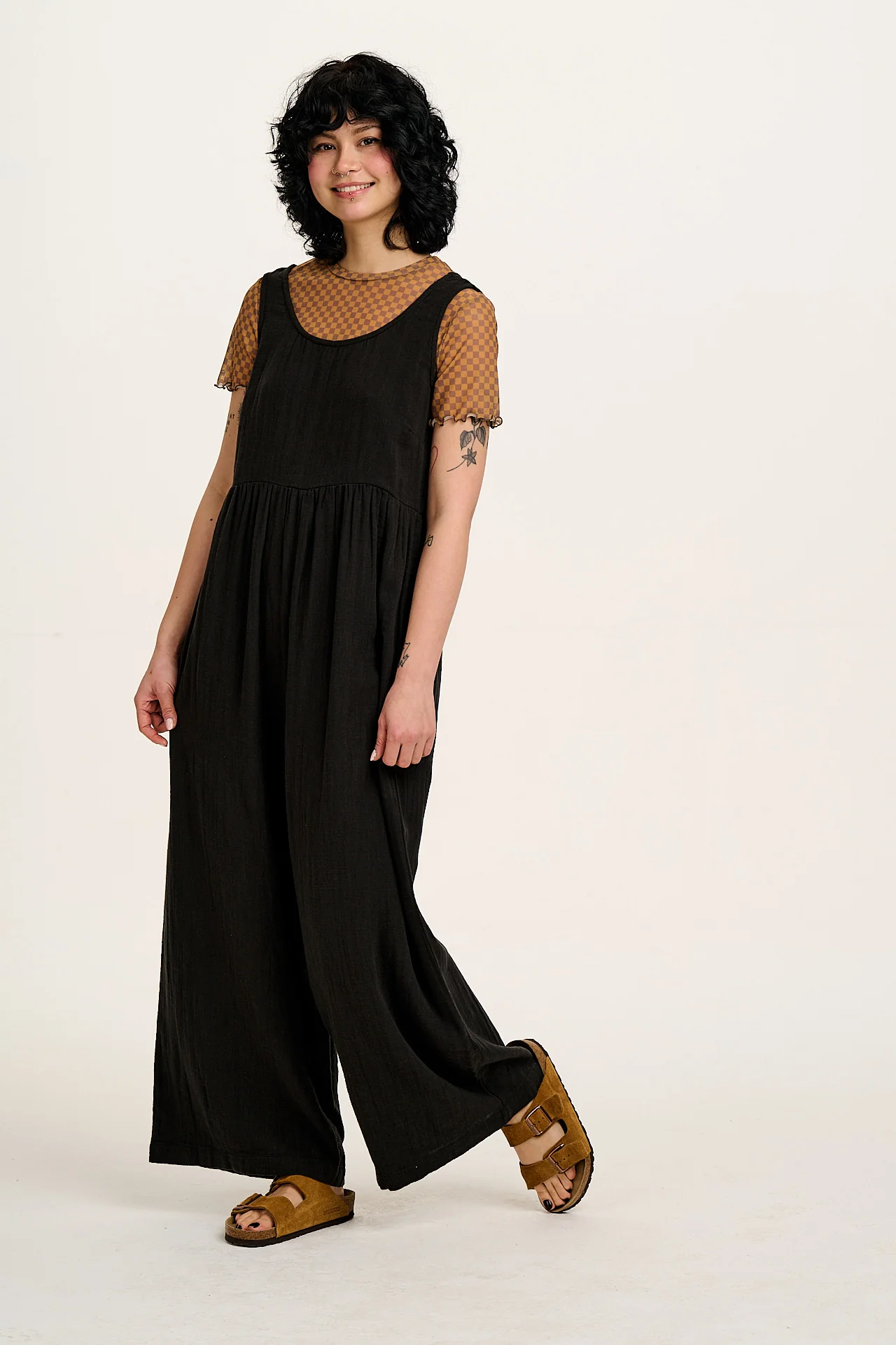 Bellamy - Wide Leg Cotton Jumpsuit in Black