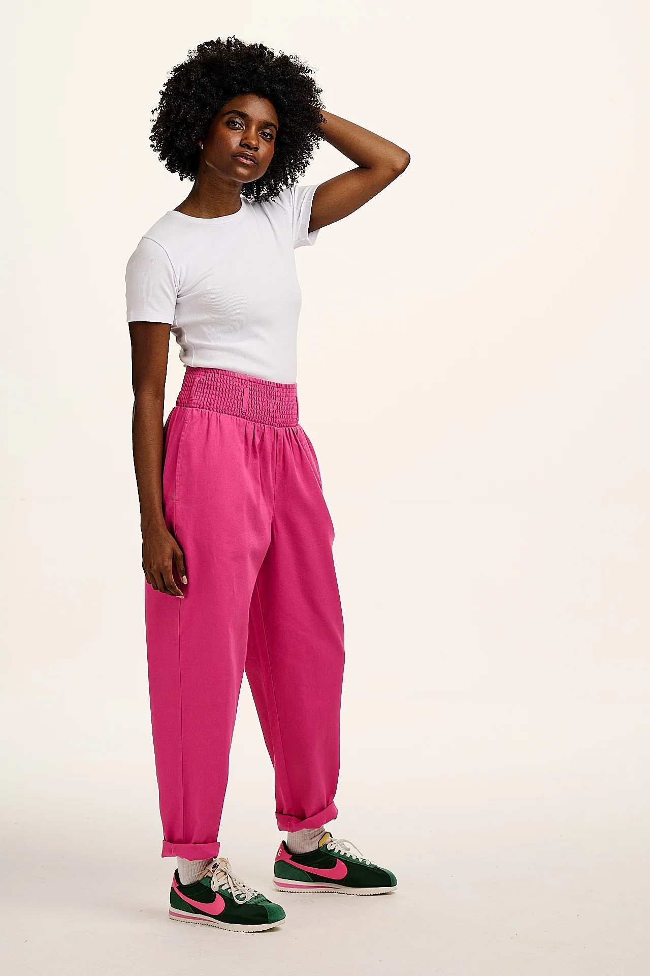 Alexa - Cotton Trousers in Mulberry Pink