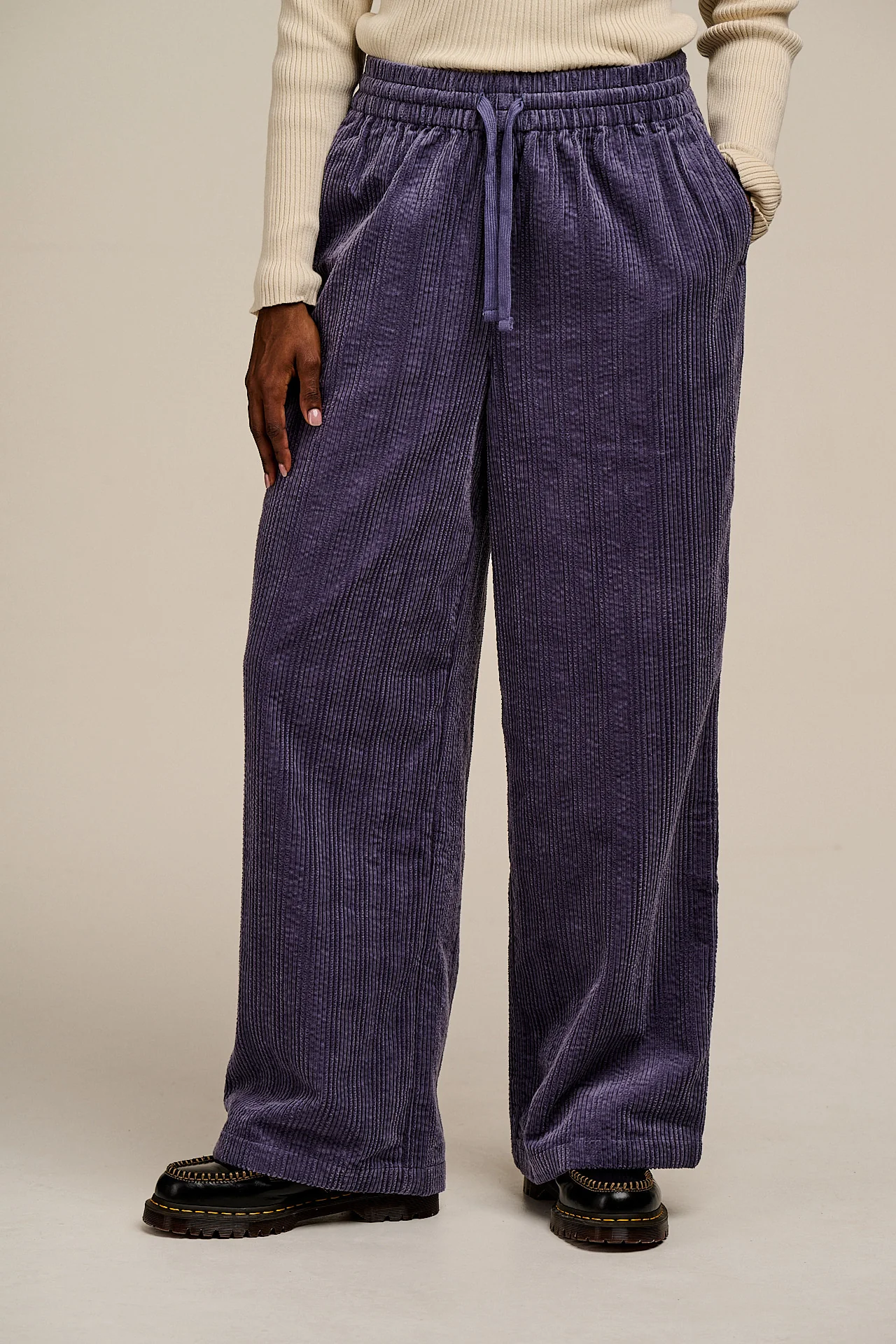 Norris - Wide Leg Corduroy Trousers in Blueberry Mist