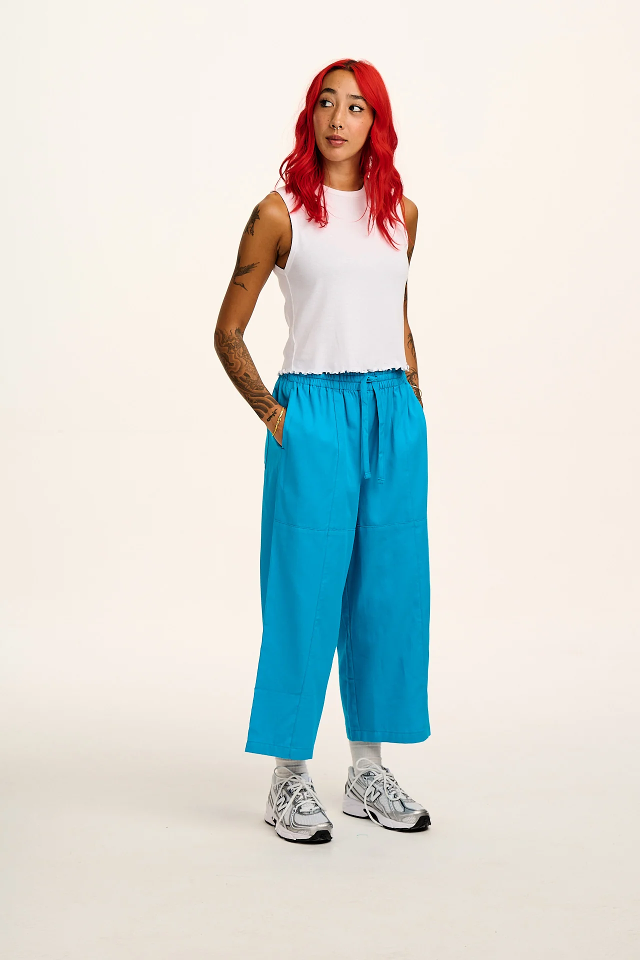 Chuck - Wide Leg Cotton Trousers in Hawaiian Blue