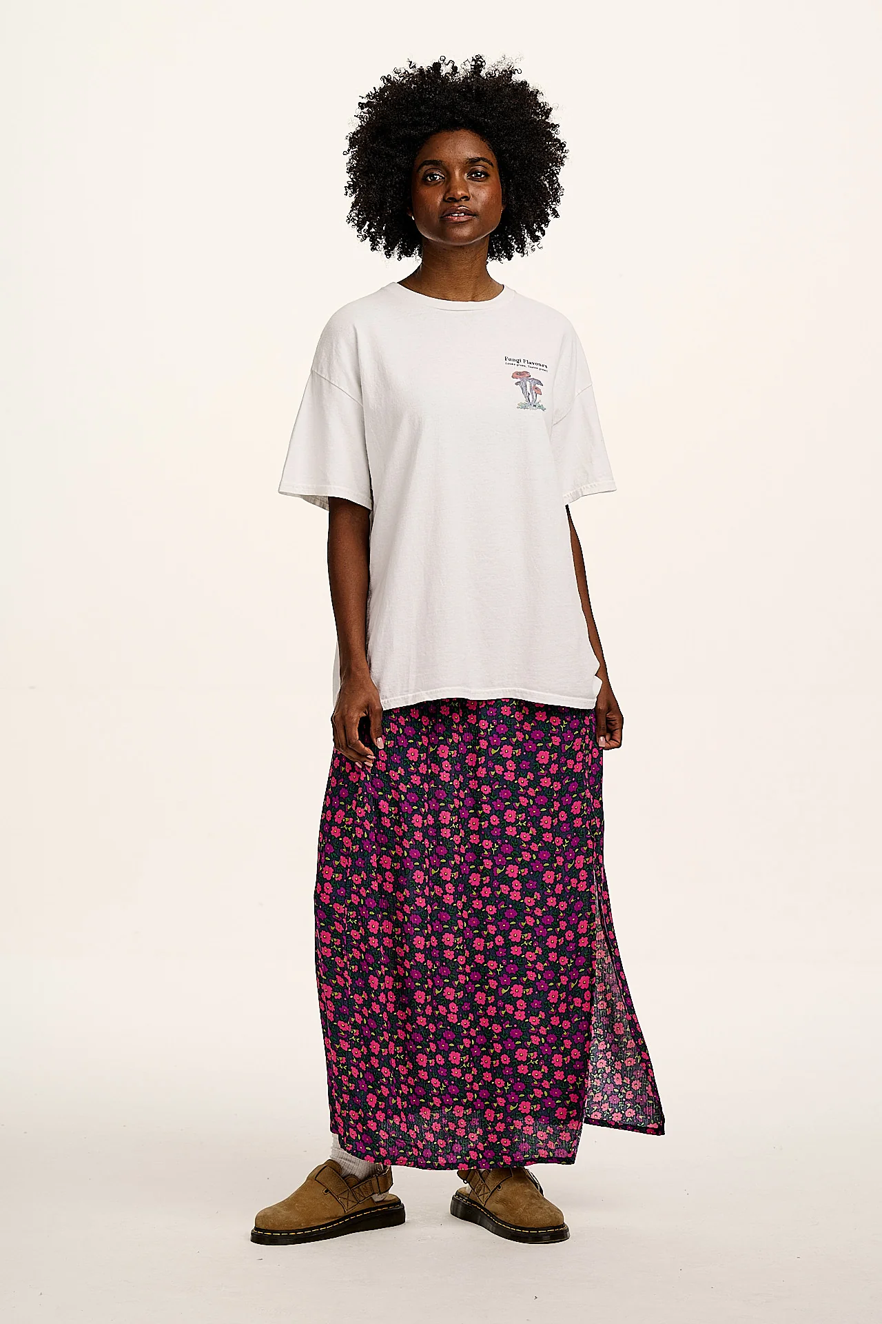 Poppy - Elasticated Waist Skirt in Purple Ditsy Floral Print