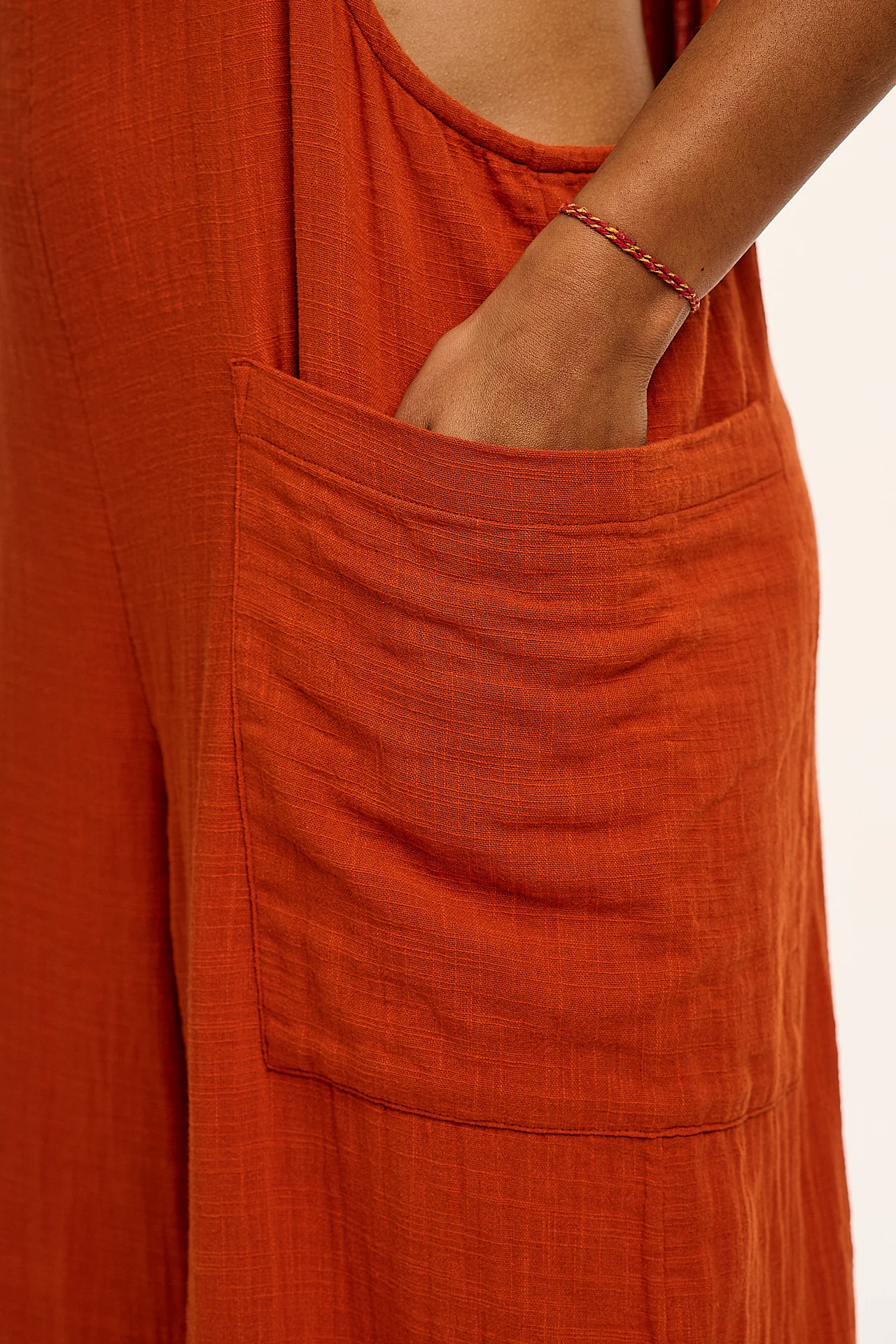 Rudy - Cotton Gauze Dungarees in Terracotta Orange