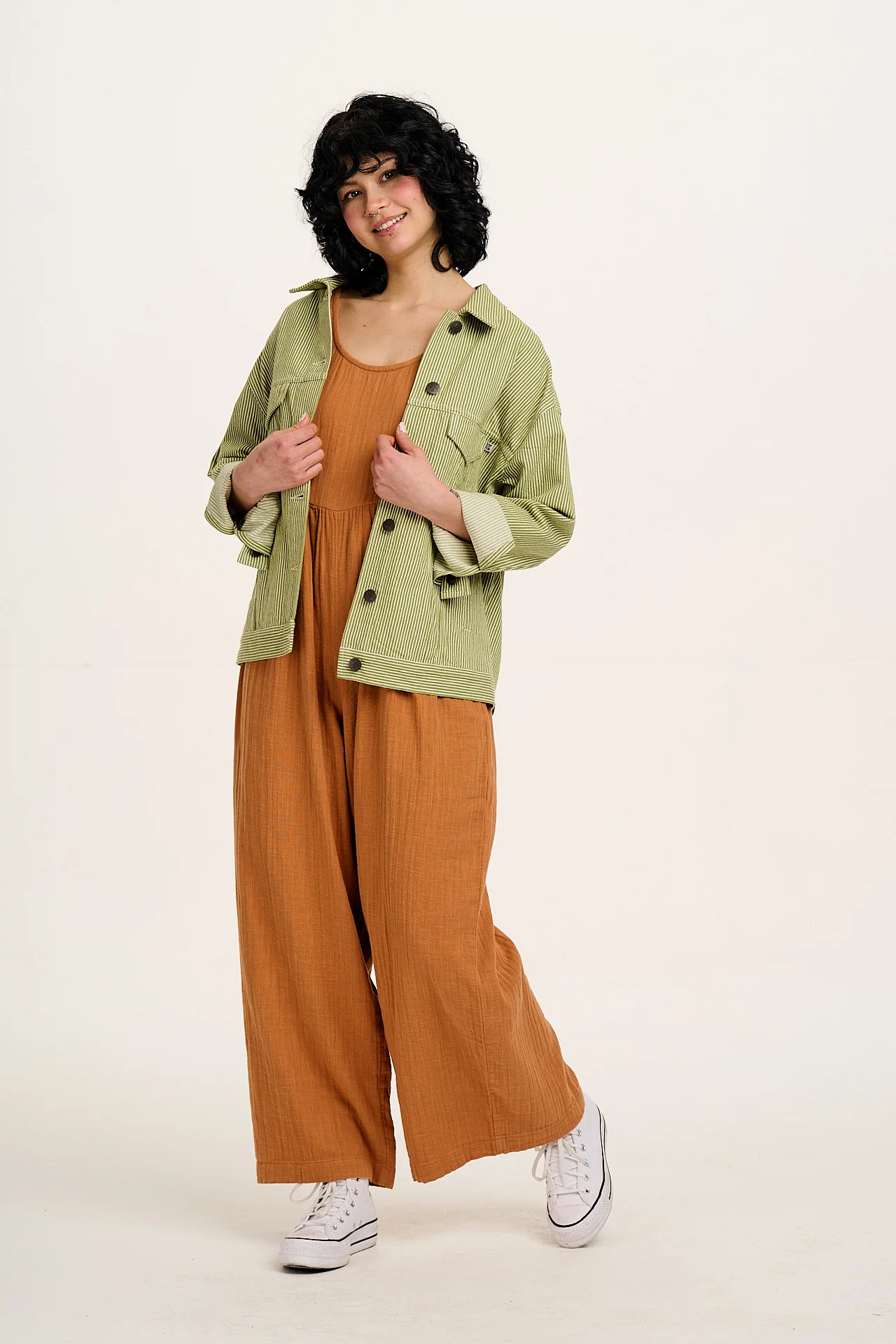 Bellamy - Wide Leg Cotton Jumpsuit in Terracotta