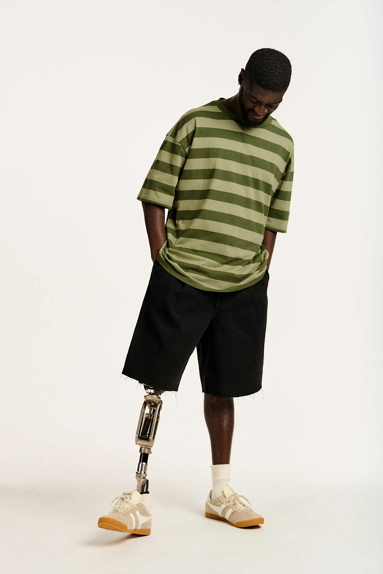 Benny - Oversized Cotton Tee in Green Stripe