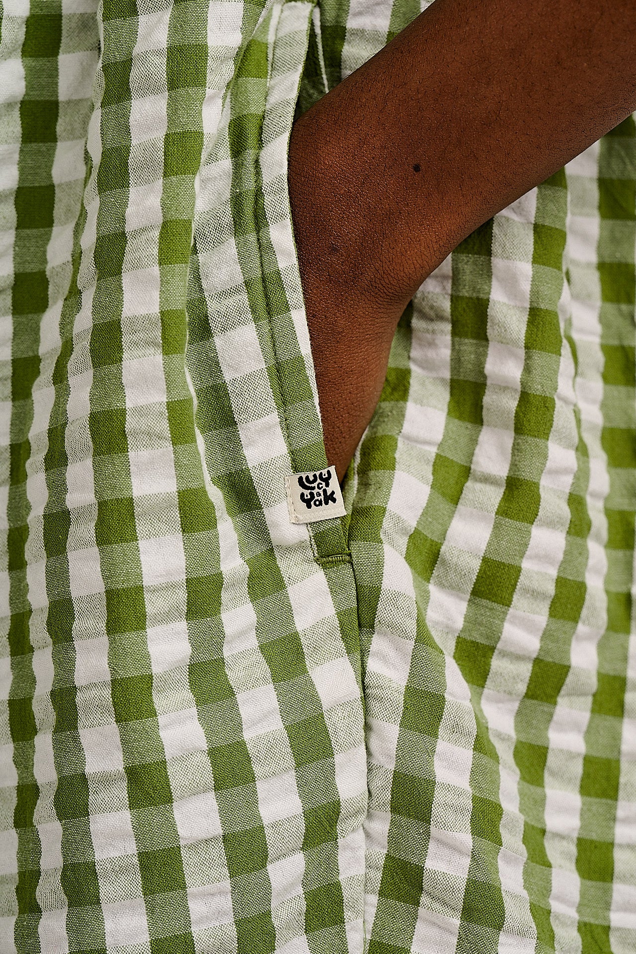 Alisa - Cotton Playsuit in Green & White Gingham