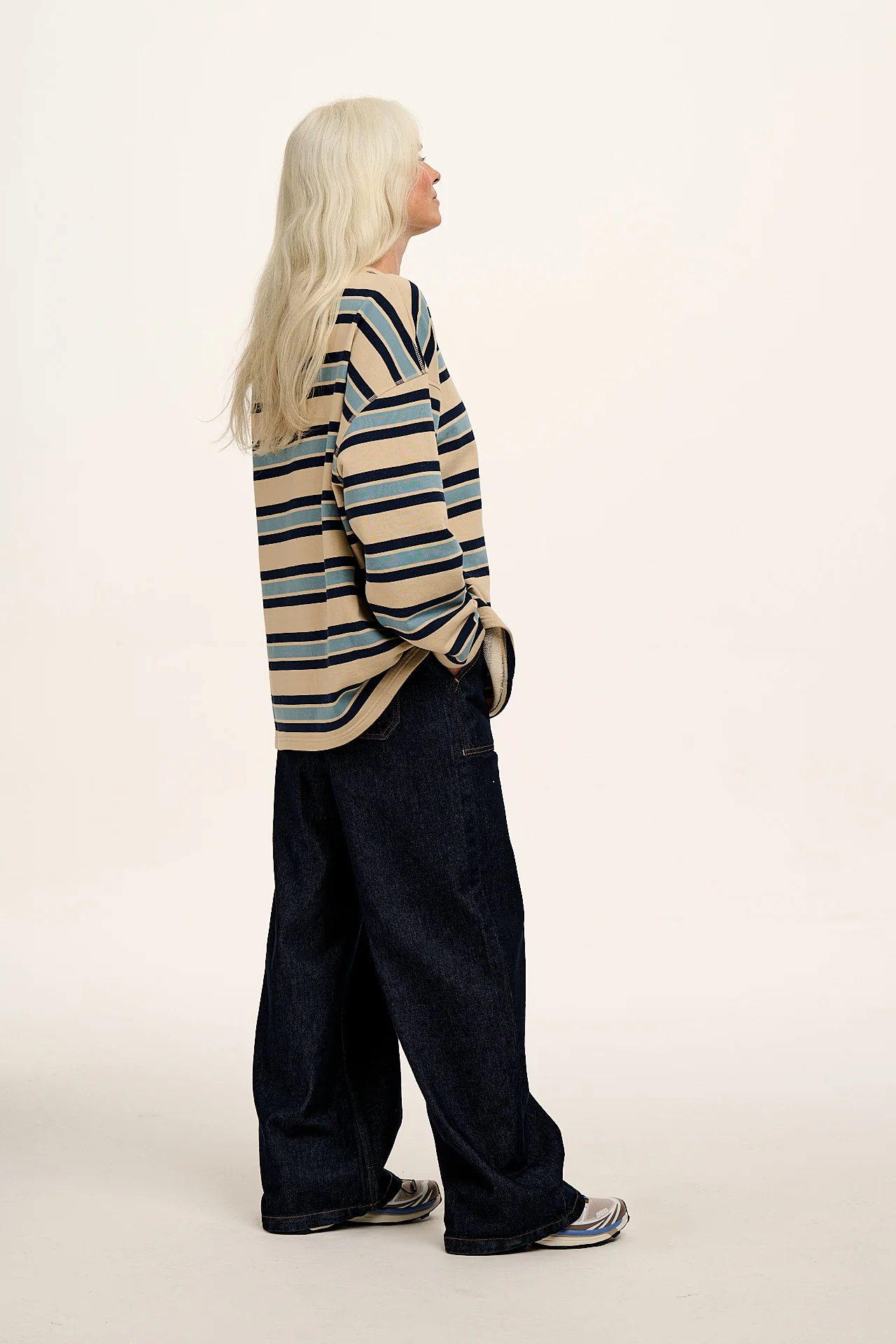 Kai - Midweight Cotton Crew Neck Sweatshirt in Blue Stripe