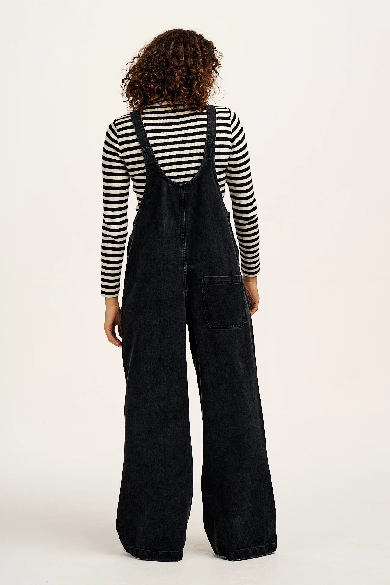 Ali - Baggy Denim Dungarees in Washed Black