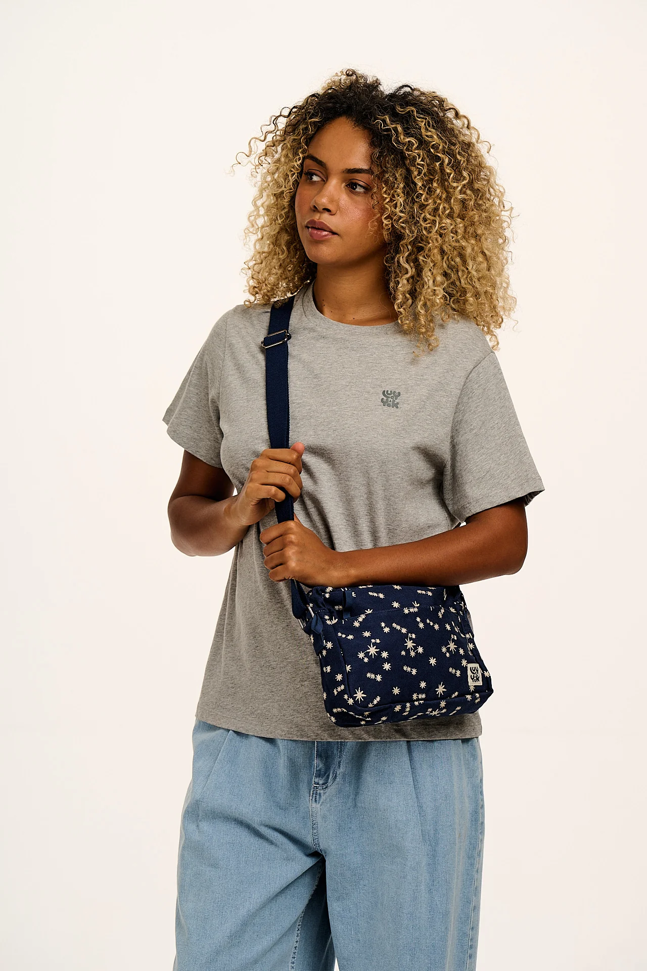 Dara - Crossbody Bag in Navy with Star Embroidery