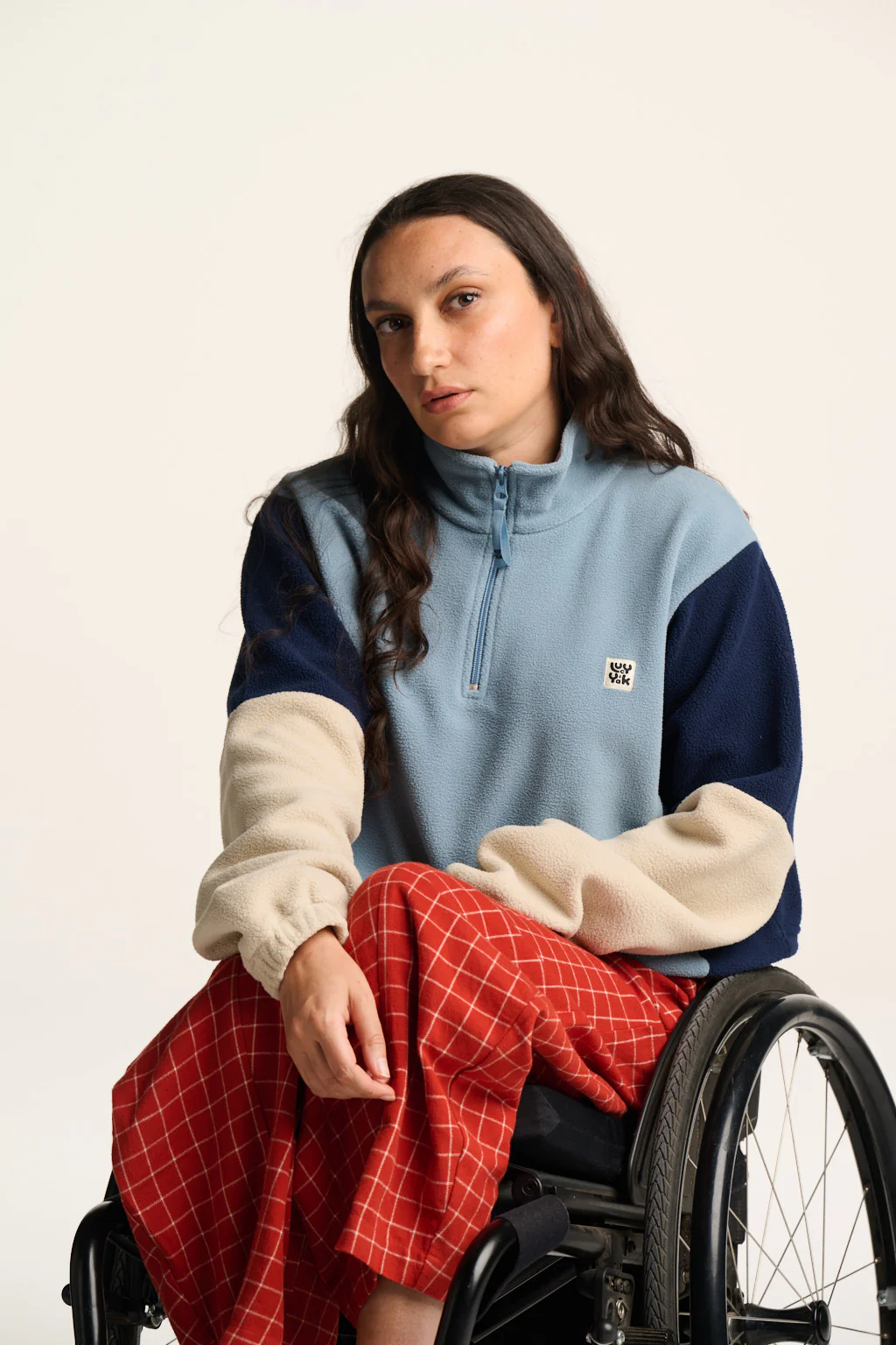 Blake - Cropped Polar Fleece in Blue & Cream