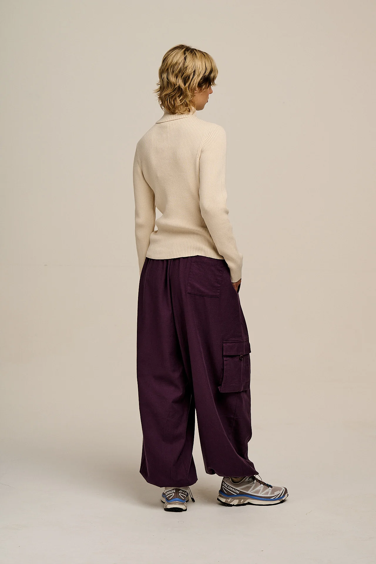 Rumi - Brushed Cotton Barrel Trousers in Plum Perfect