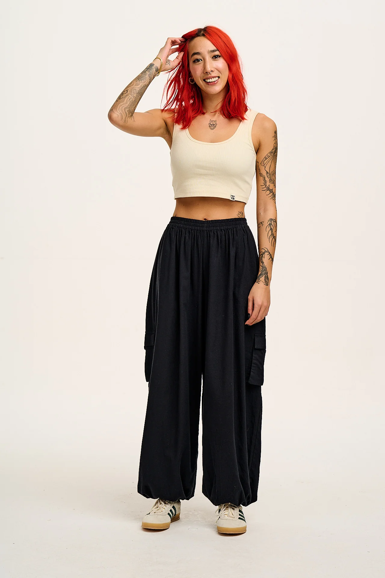 Rumi - Wide Leg Cotton & Linen Trousers in Black