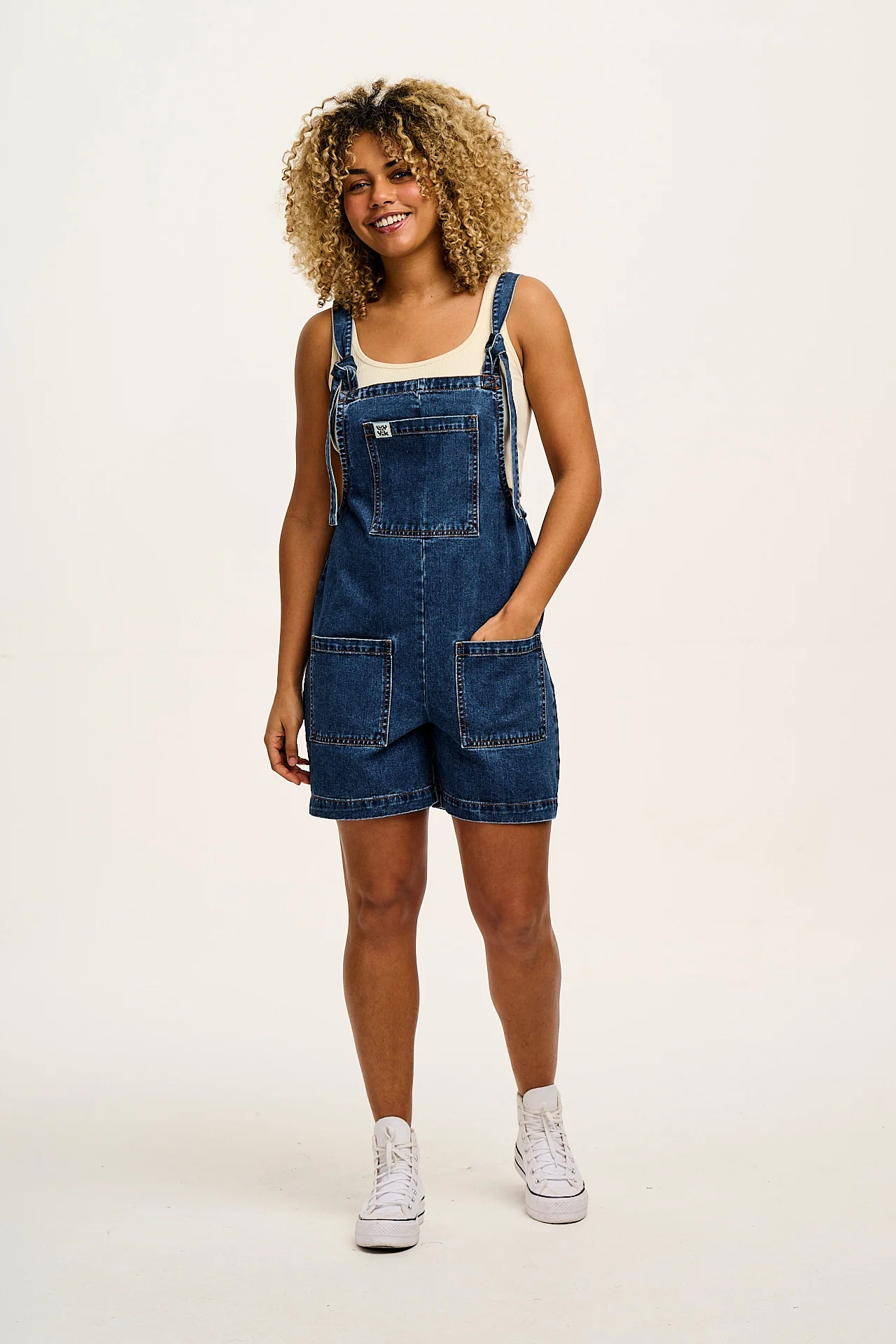 Original - Denim Dungaree Shorts in Mid Wash Blue