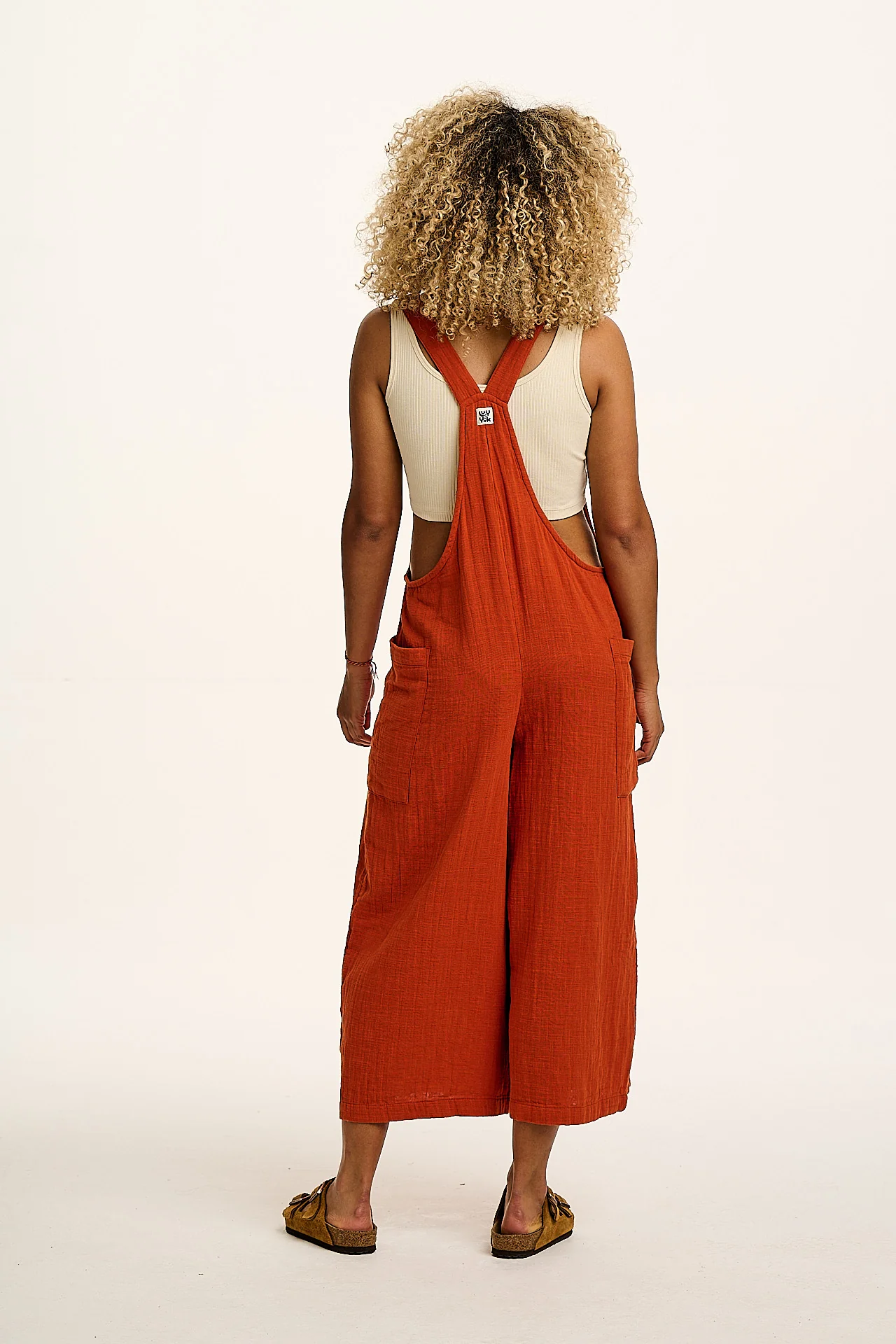 Rudy - Cotton Gauze Dungarees in Terracotta Orange