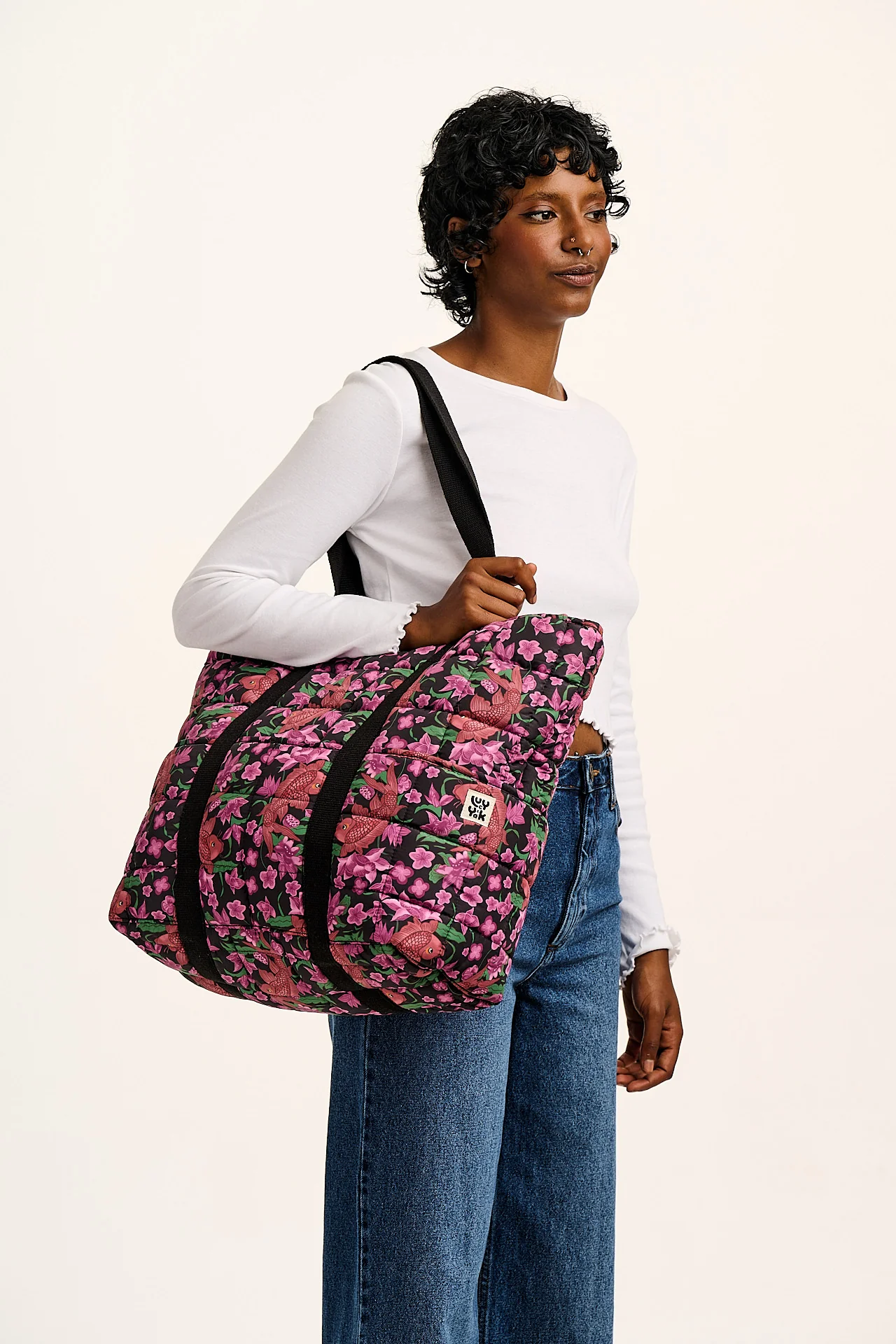 Dax - Quilted Tote in Pink Koi Print