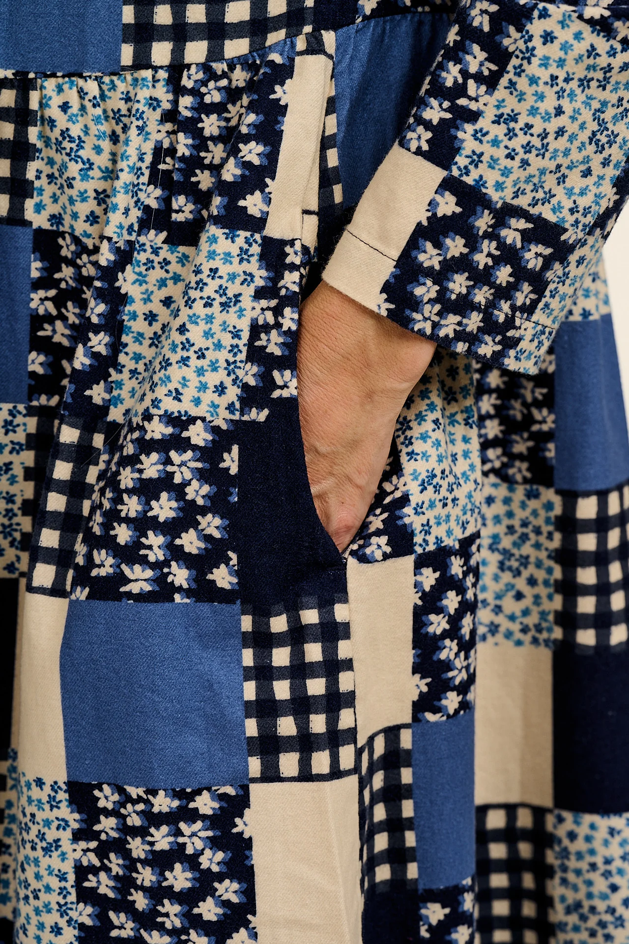 Micah - Midi Dress in Inked Blue Patchwork