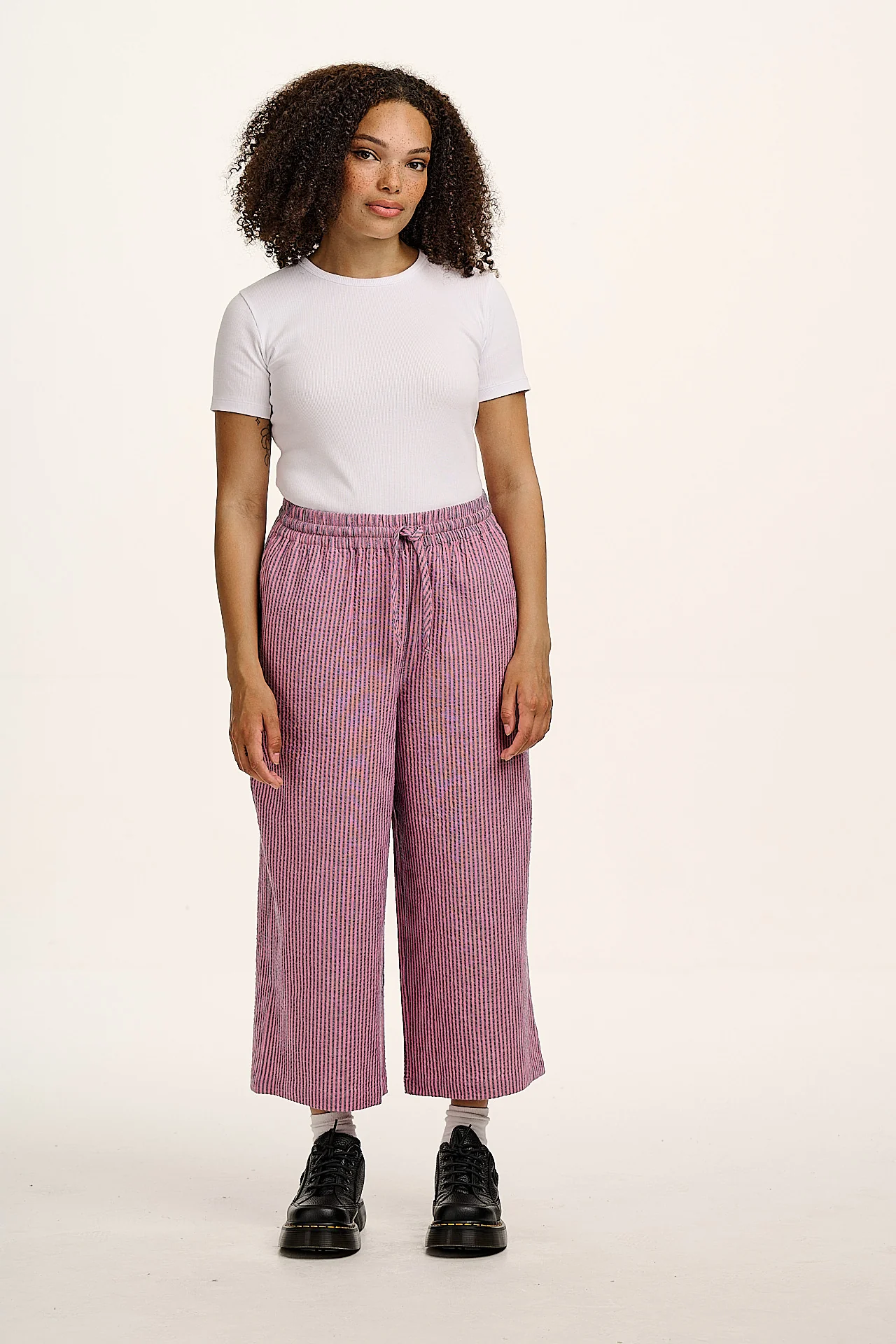 Chuck  - Wide Leg Cotton Trousers in Pink & Blue Stripe