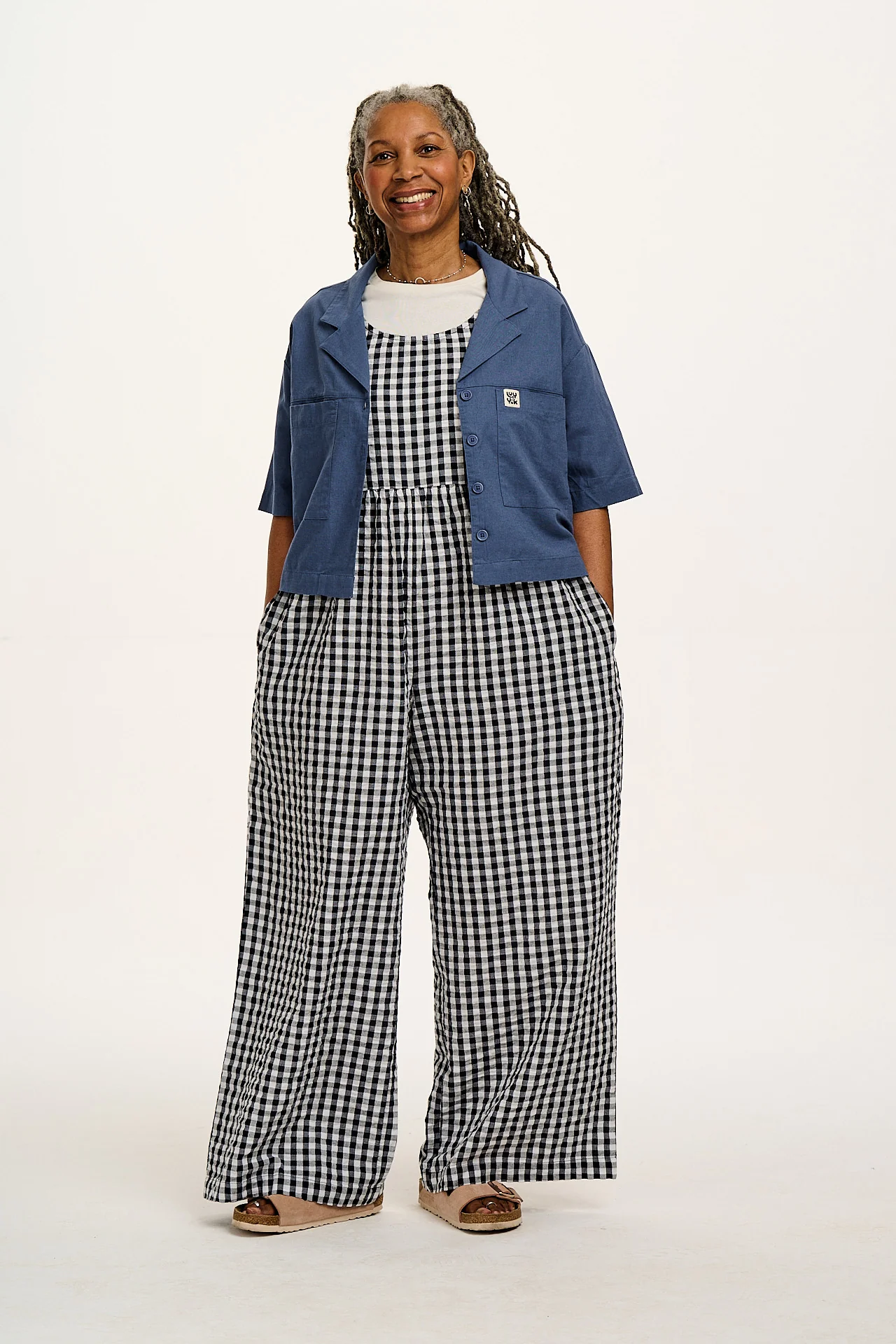Bellamy - Wide Leg Cotton Jumpsuit in Black & White Gingham