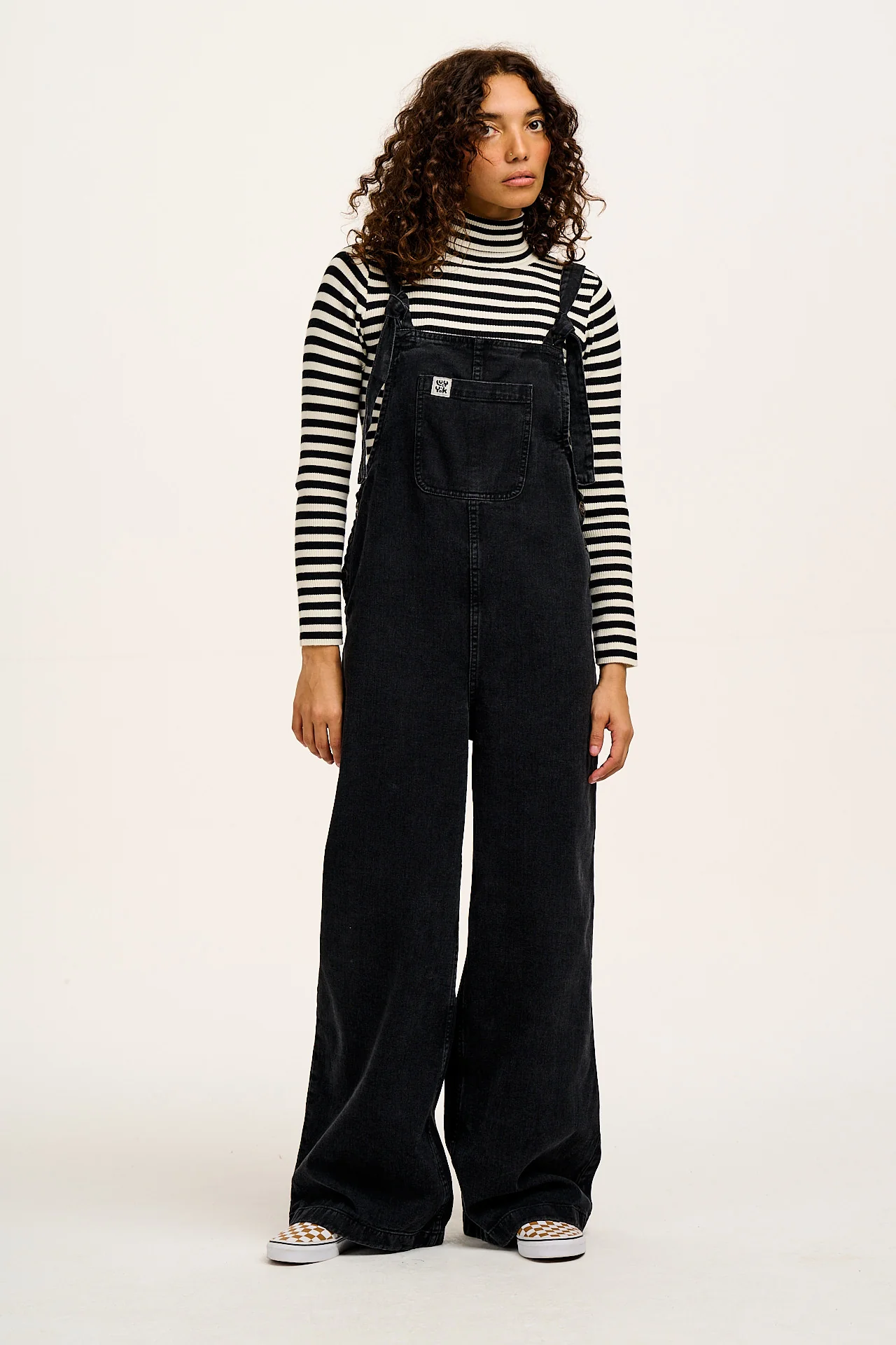 Aiden - Roll Neck Knitted Cotton Top in Black & White Stripe