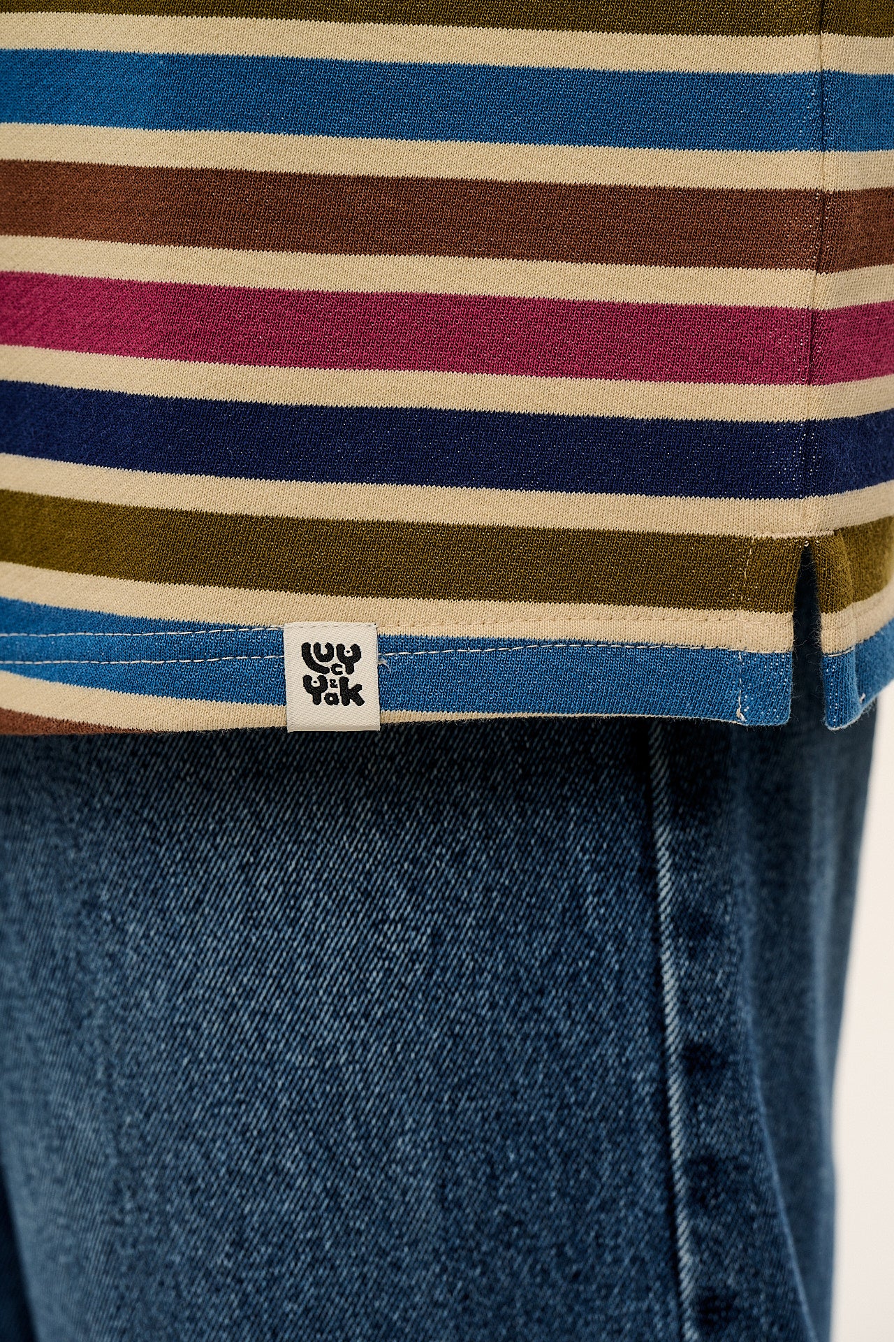 Kai - Midweight Cotton Crew Neck Sweatshirt in Rainbow & Ecru Stripe
