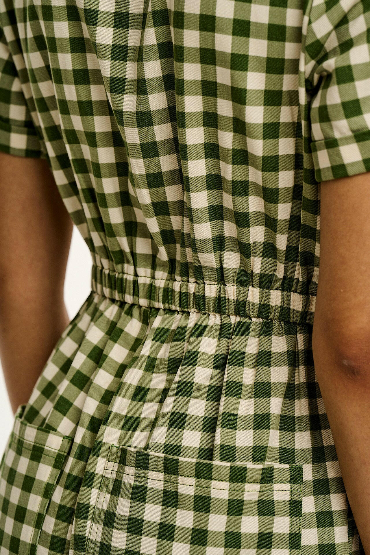 Ragan - Cotton Jumpsuit in Green Gingham with Strawberry Embroidery