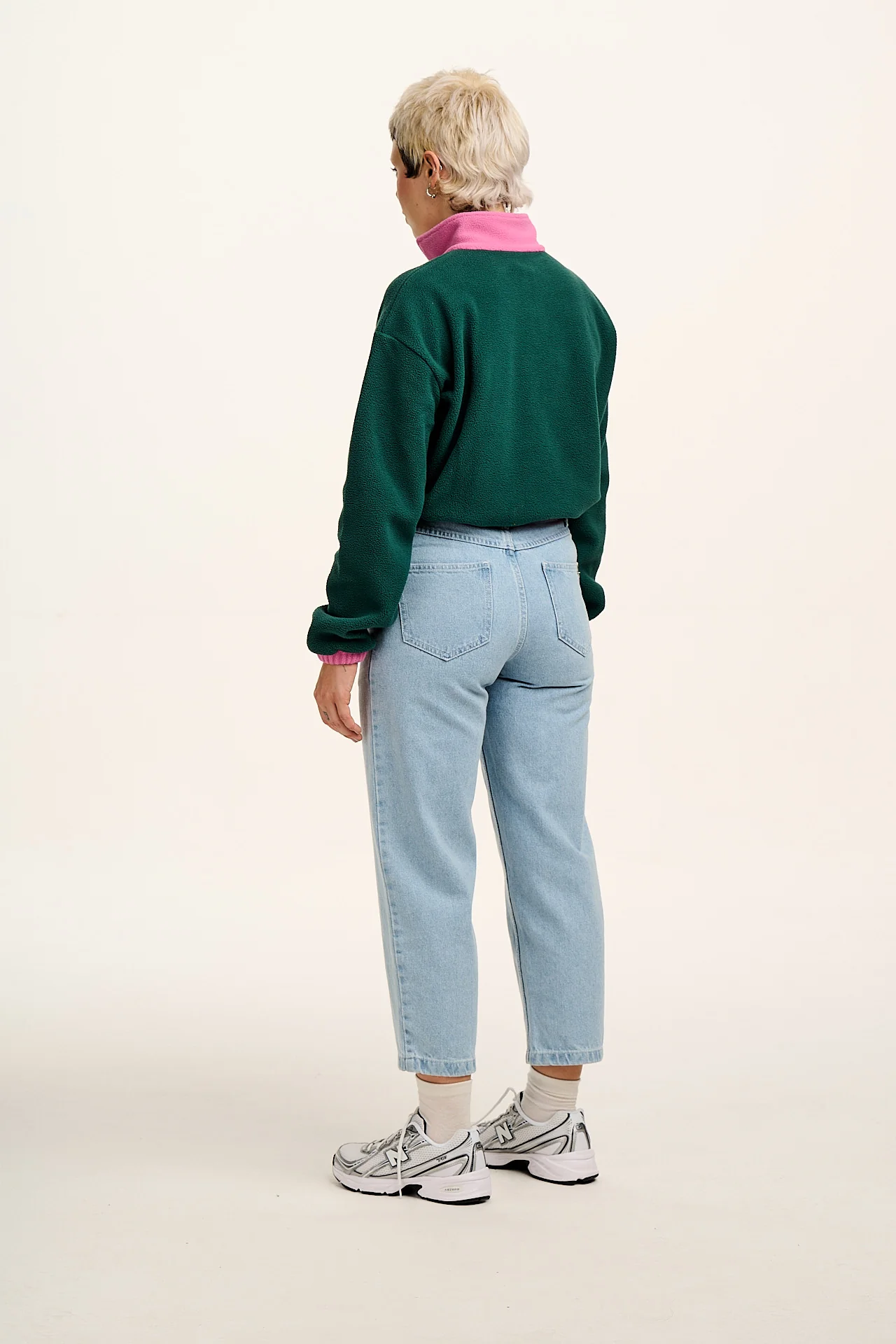 Blake - Cropped Polar Fleece in Green with Pink Contrast