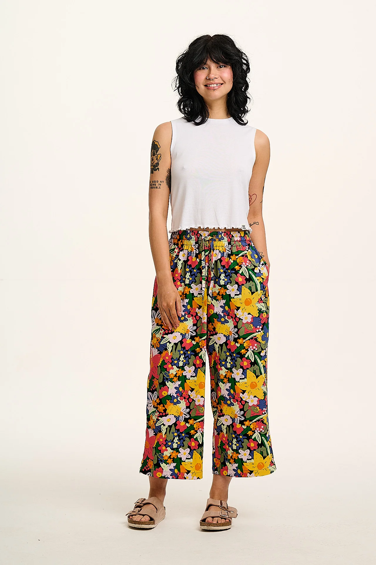 Chuck - Wide Leg Cotton Trousers in Eloise Floral Print
