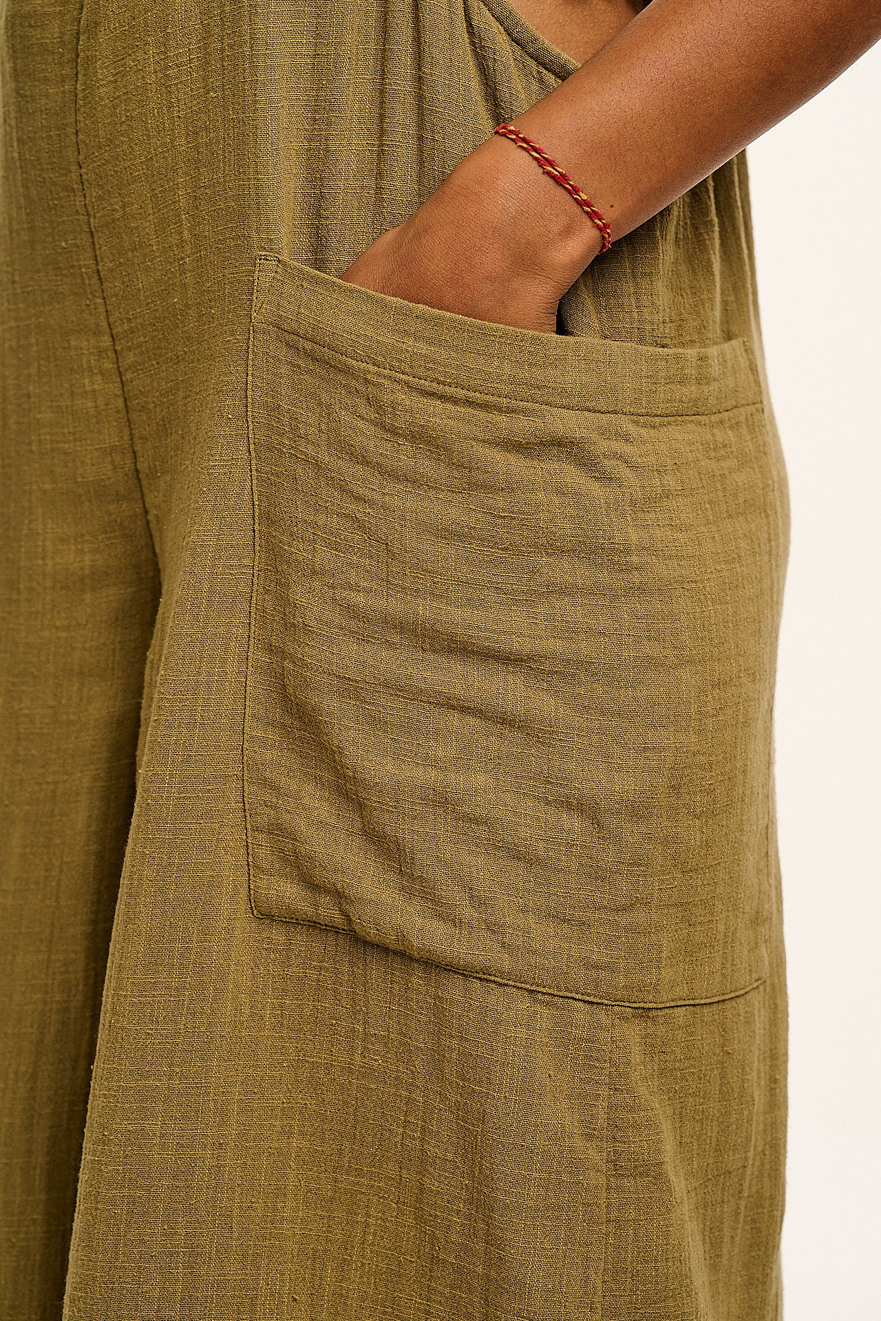 Rudy - Cotton Gauze Dungarees in Olive Green